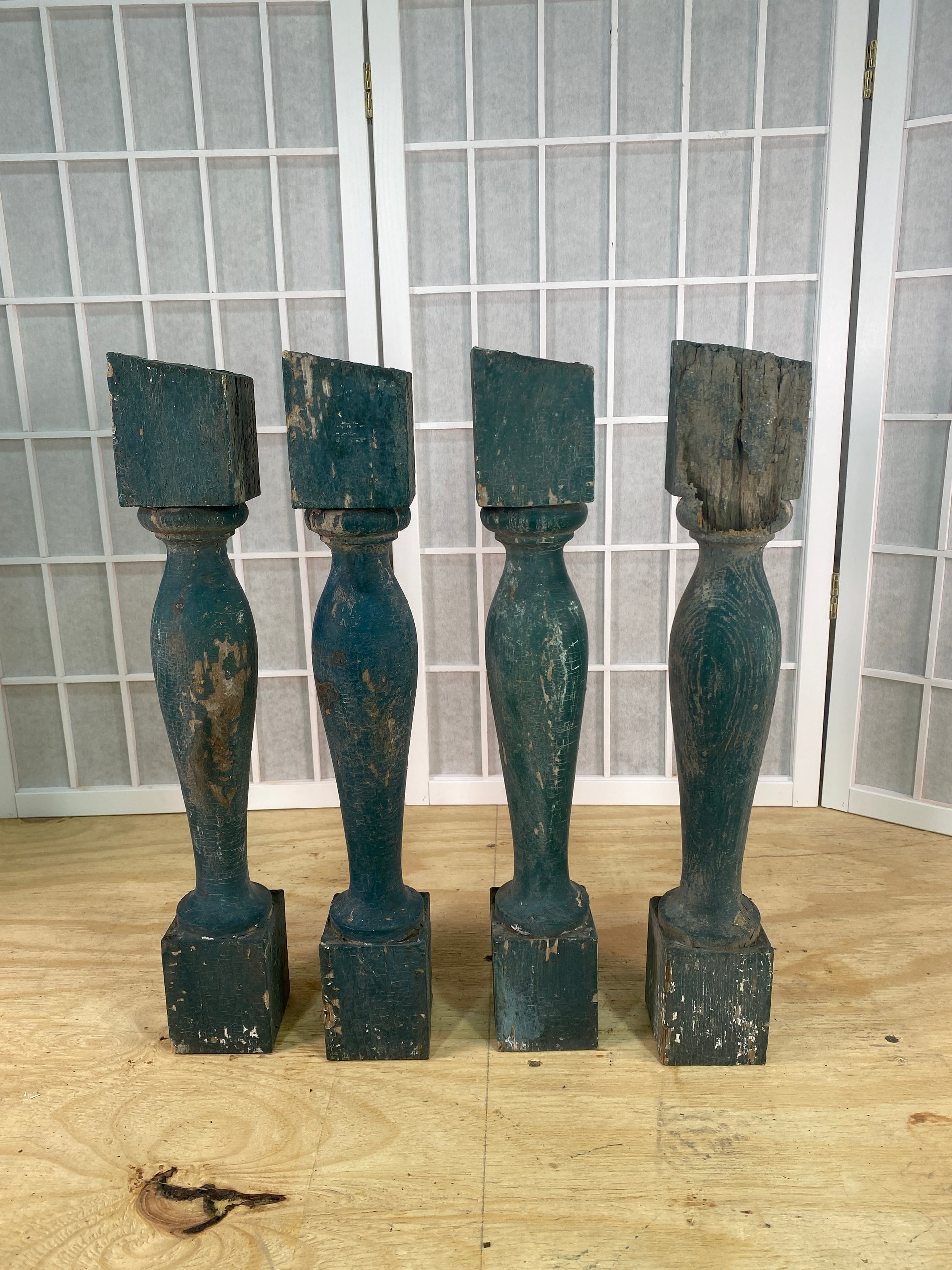 Balusters - 4 Vintage Green Wood Balusters, Reclaimed Spindles, Architectural Salvage, P by The Old Grainery (Architectura...