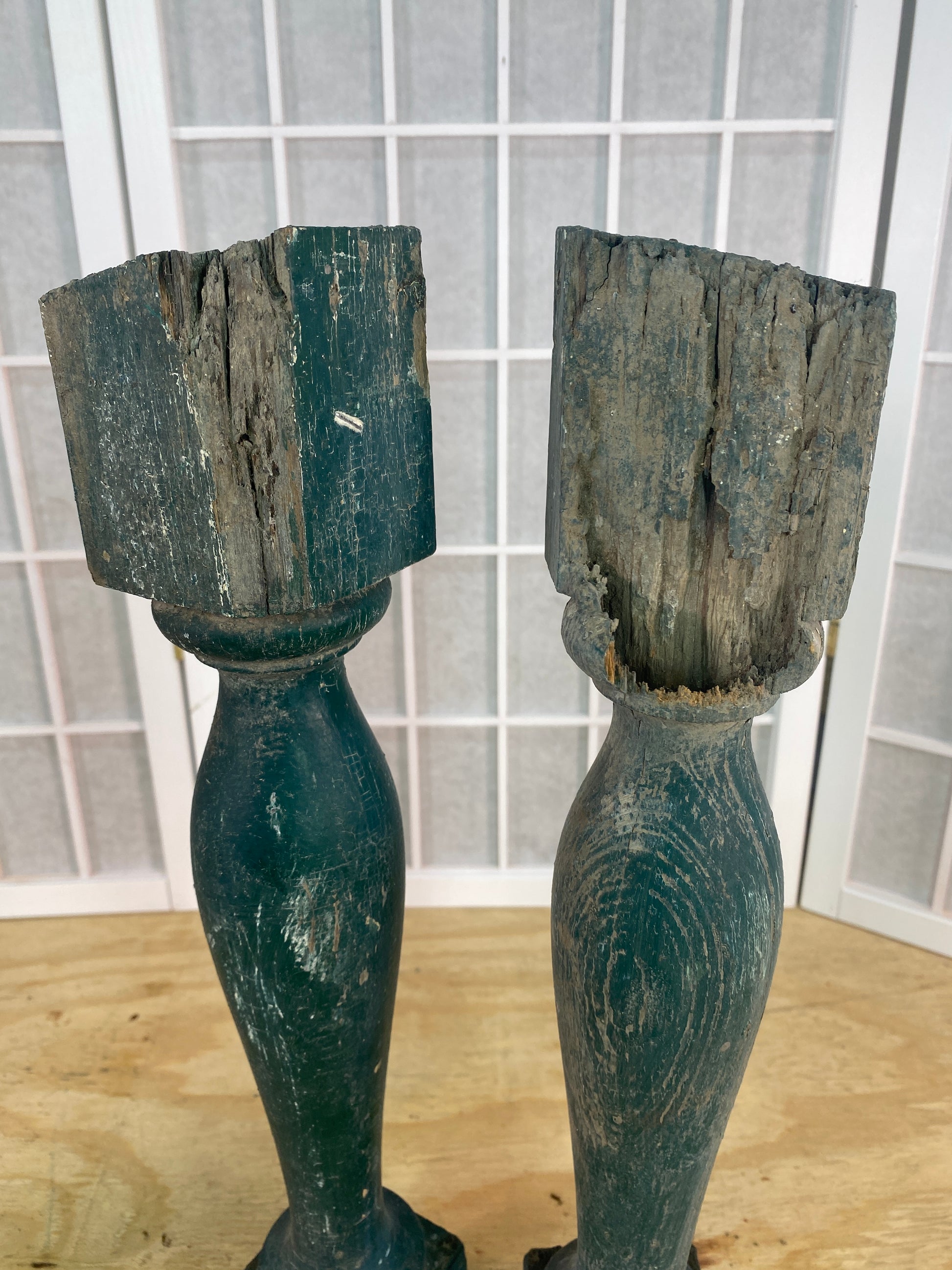 Balusters - 4 Vintage Green Wood Balusters, Reclaimed Spindles, Architectural Salvage, P by The Old Grainery (Architectura...
