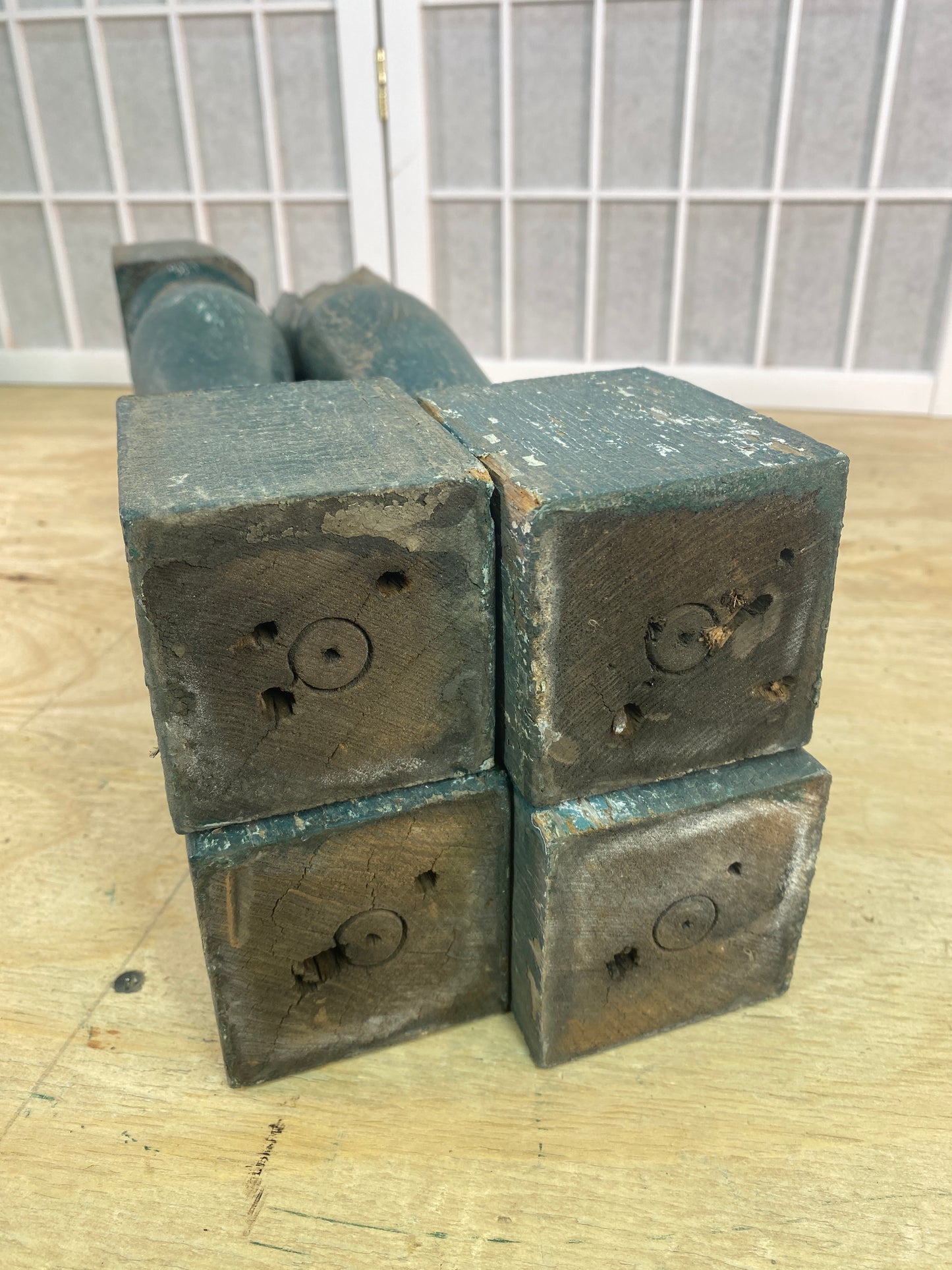 Balusters - 4 Vintage Green Wood Balusters, Reclaimed Spindles, Architectural Salvage, P by The Old Grainery (Architectura...