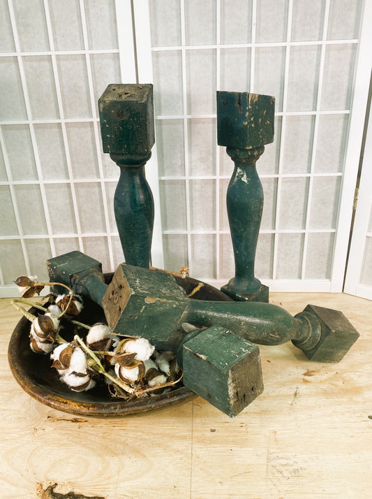 Balusters - 4 Vintage Green Wood Balusters, Reclaimed Spindles, Architectural Salvage, U by The Old Grainery (Architectura...