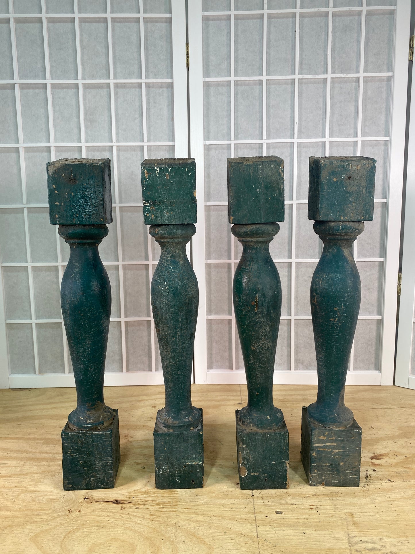 Balusters - 4 Vintage Green Wood Balusters, Reclaimed Spindles, Architectural Salvage, U by The Old Grainery (Architectura...