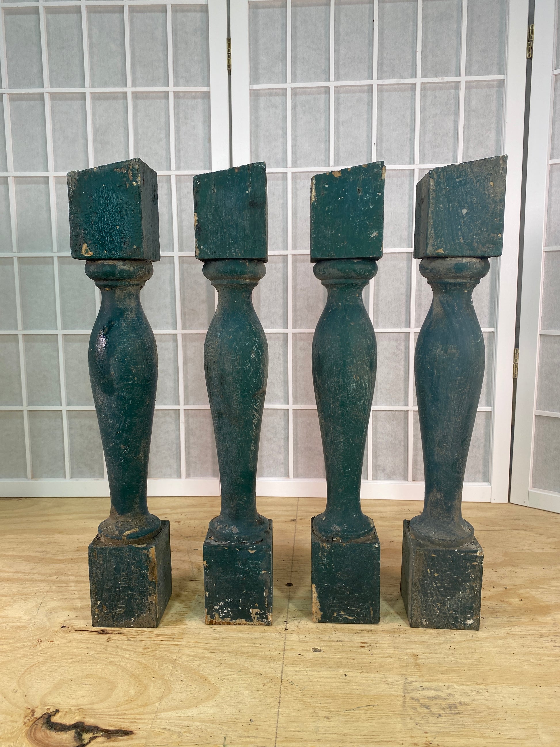 Balusters - 4 Vintage Green Wood Balusters, Reclaimed Spindles, Architectural Salvage, U by The Old Grainery (Architectura...