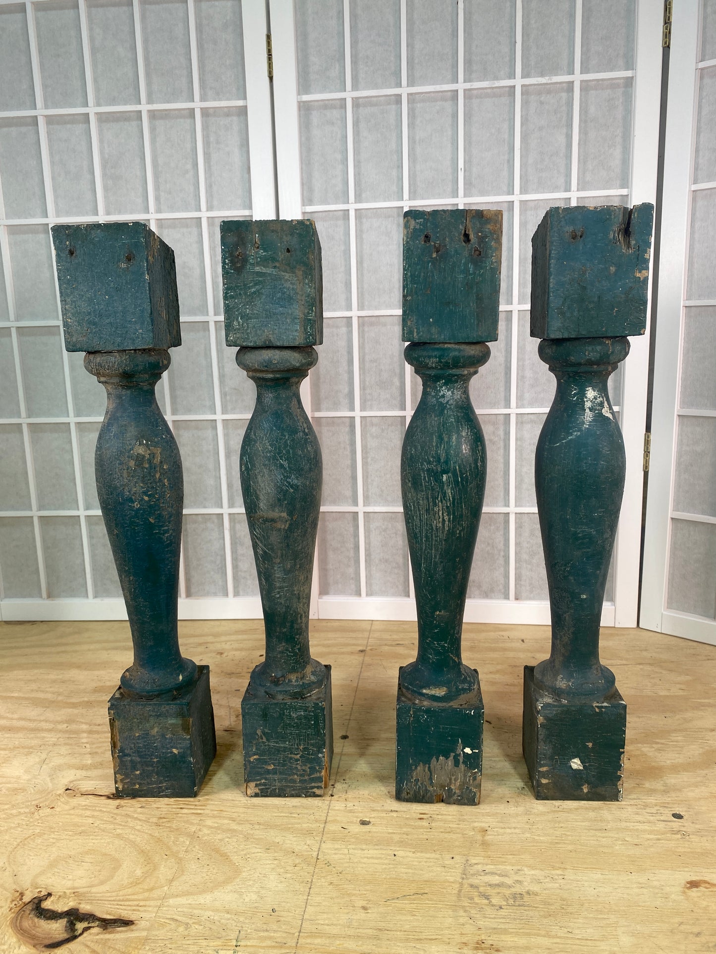 Balusters - 4 Vintage Green Wood Balusters, Reclaimed Spindles, Architectural Salvage, U by The Old Grainery (Architectura...