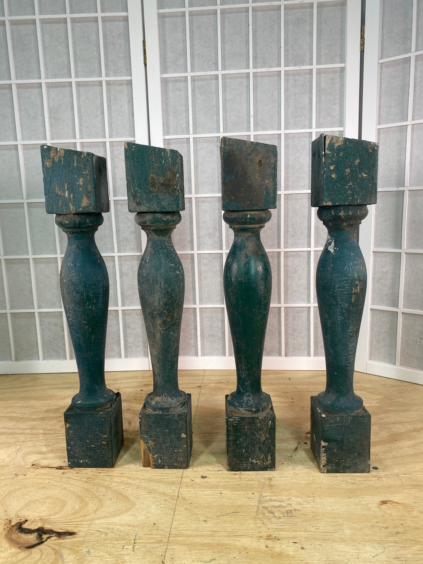 Balusters - 4 Vintage Green Wood Balusters, Reclaimed Spindles, Architectural Salvage, U by The Old Grainery (Architectura...