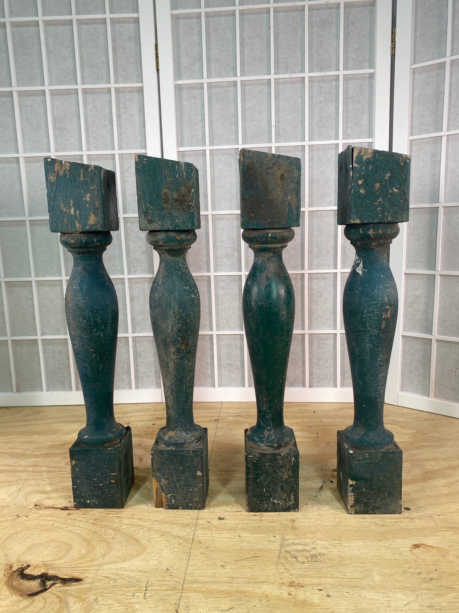 Balusters - 4 Vintage Green Wood Balusters, Reclaimed Spindles, Architectural Salvage, U by The Old Grainery (Architectura...