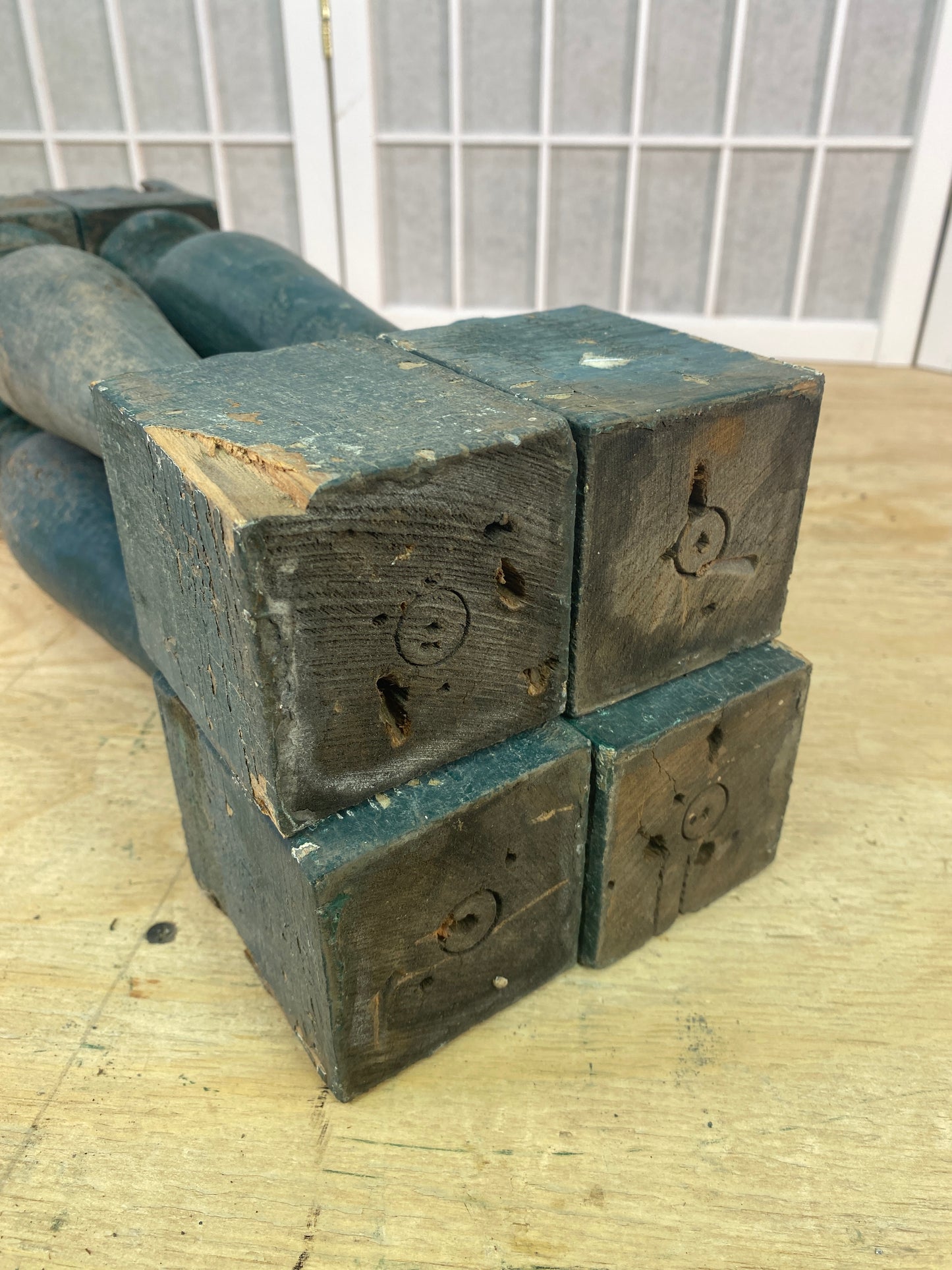 Balusters - 4 Vintage Green Wood Balusters, Reclaimed Spindles, Architectural Salvage, U by The Old Grainery (Architectura...