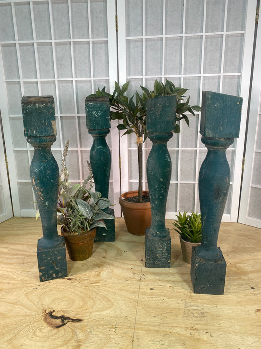 Balusters - 4 Vintage Green Wood Balusters, Reclaimed Spindles, Architectural Salvage, X by The Old Grainery (Architectura...