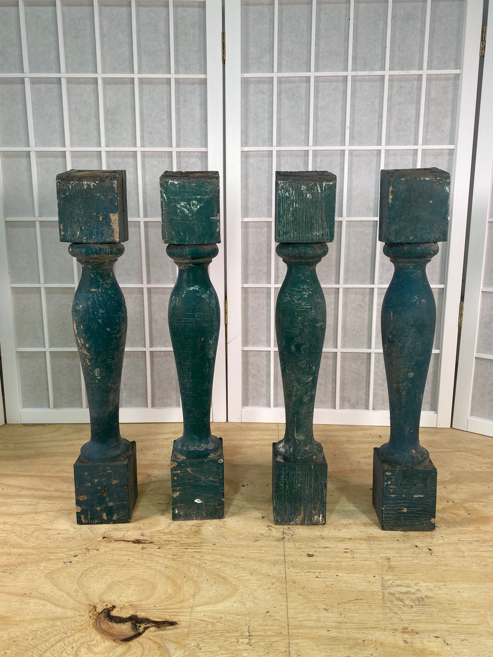 Balusters - 4 Vintage Green Wood Balusters, Reclaimed Spindles, Architectural Salvage, X by The Old Grainery (Architectura...