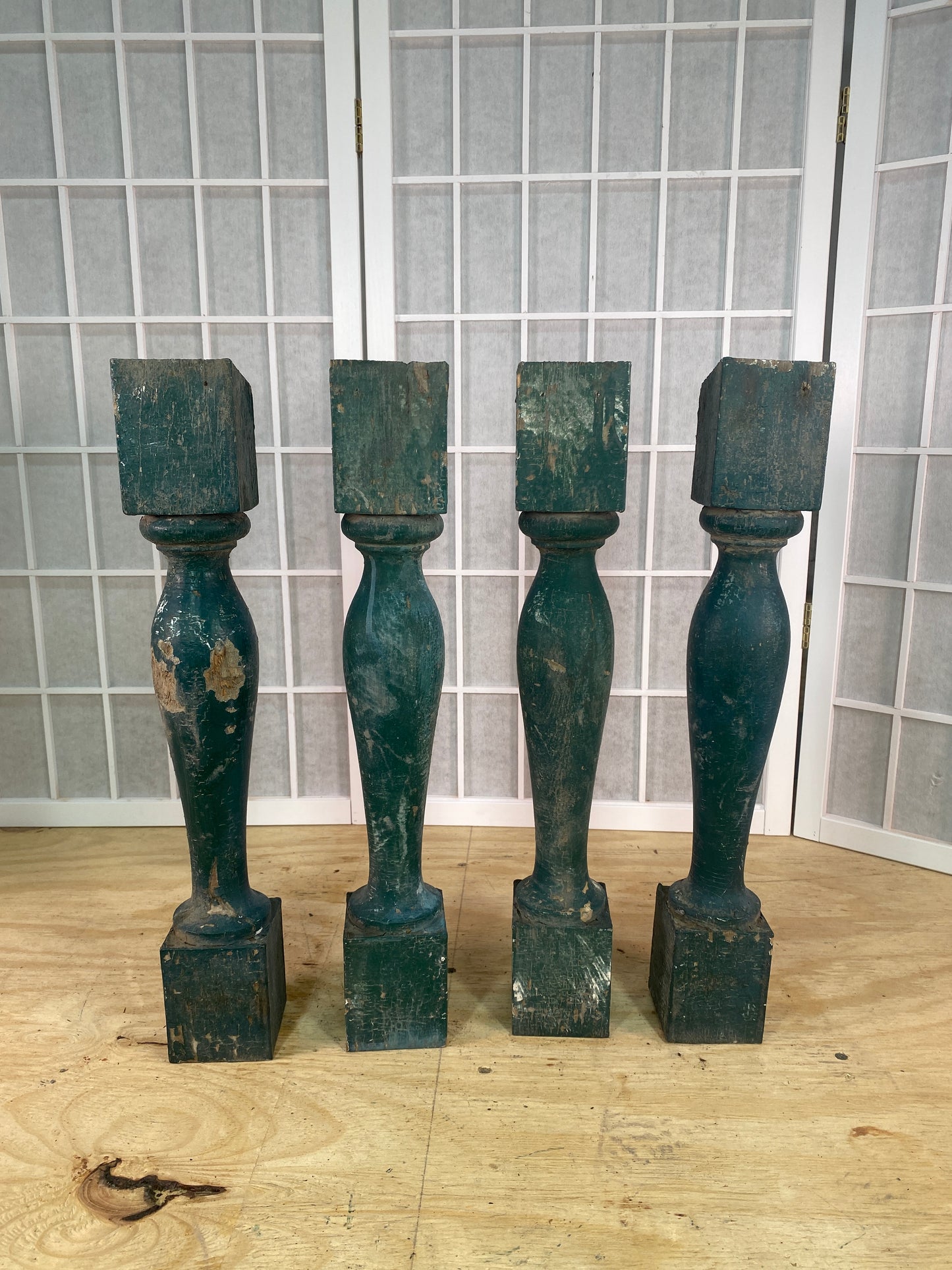 Balusters - 4 Vintage Green Wood Balusters, Reclaimed Spindles, Architectural Salvage, X by The Old Grainery (Architectura...