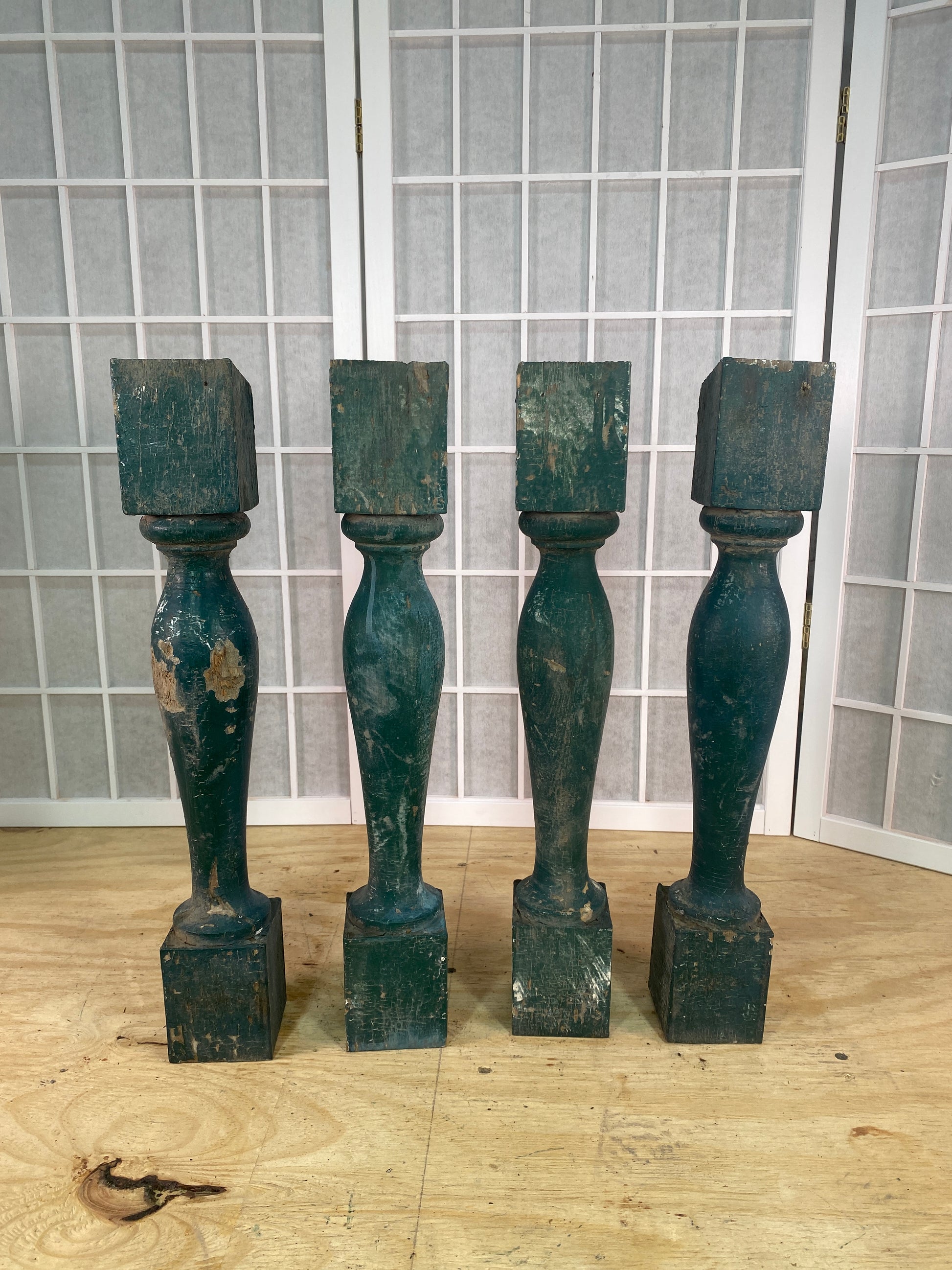 Balusters - 4 Vintage Green Wood Balusters, Reclaimed Spindles, Architectural Salvage, X by The Old Grainery (Architectura...