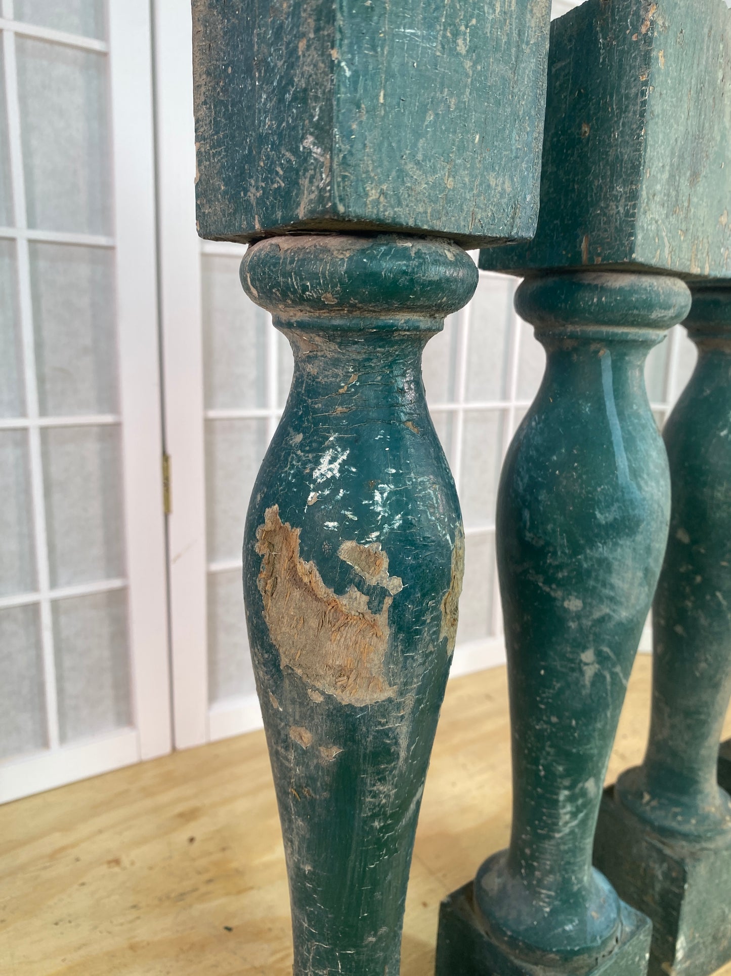 Balusters - 4 Vintage Green Wood Balusters, Reclaimed Spindles, Architectural Salvage, X by The Old Grainery (Architectura...