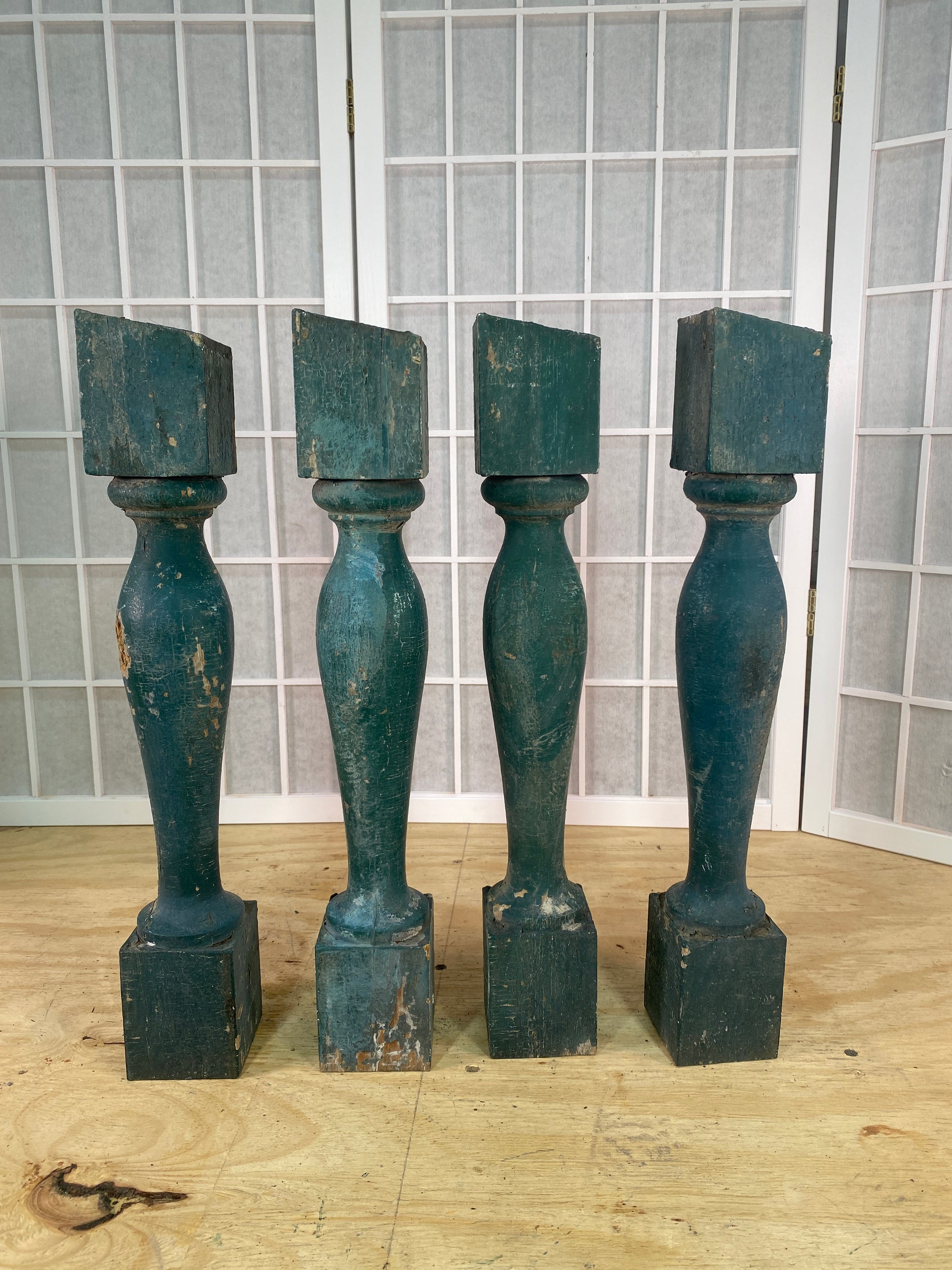 Balusters - 4 Vintage Green Wood Balusters, Reclaimed Spindles, Architectural Salvage, X by The Old Grainery (Architectura...