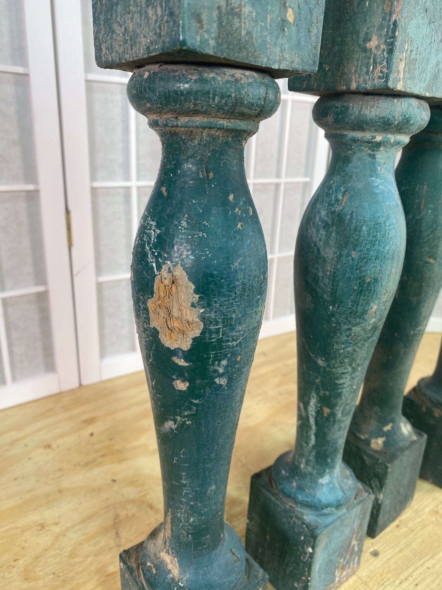 Balusters - 4 Vintage Green Wood Balusters, Reclaimed Spindles, Architectural Salvage, X by The Old Grainery (Architectura...