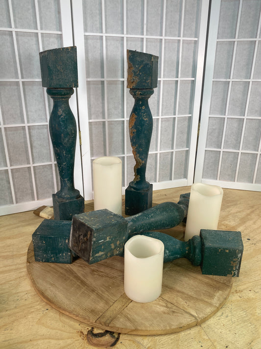 Balusters - 4 Vintage Green Wood Balusters, Reclaimed Spindles, Architectural Salvage, S by The Old Grainery (Architectura...