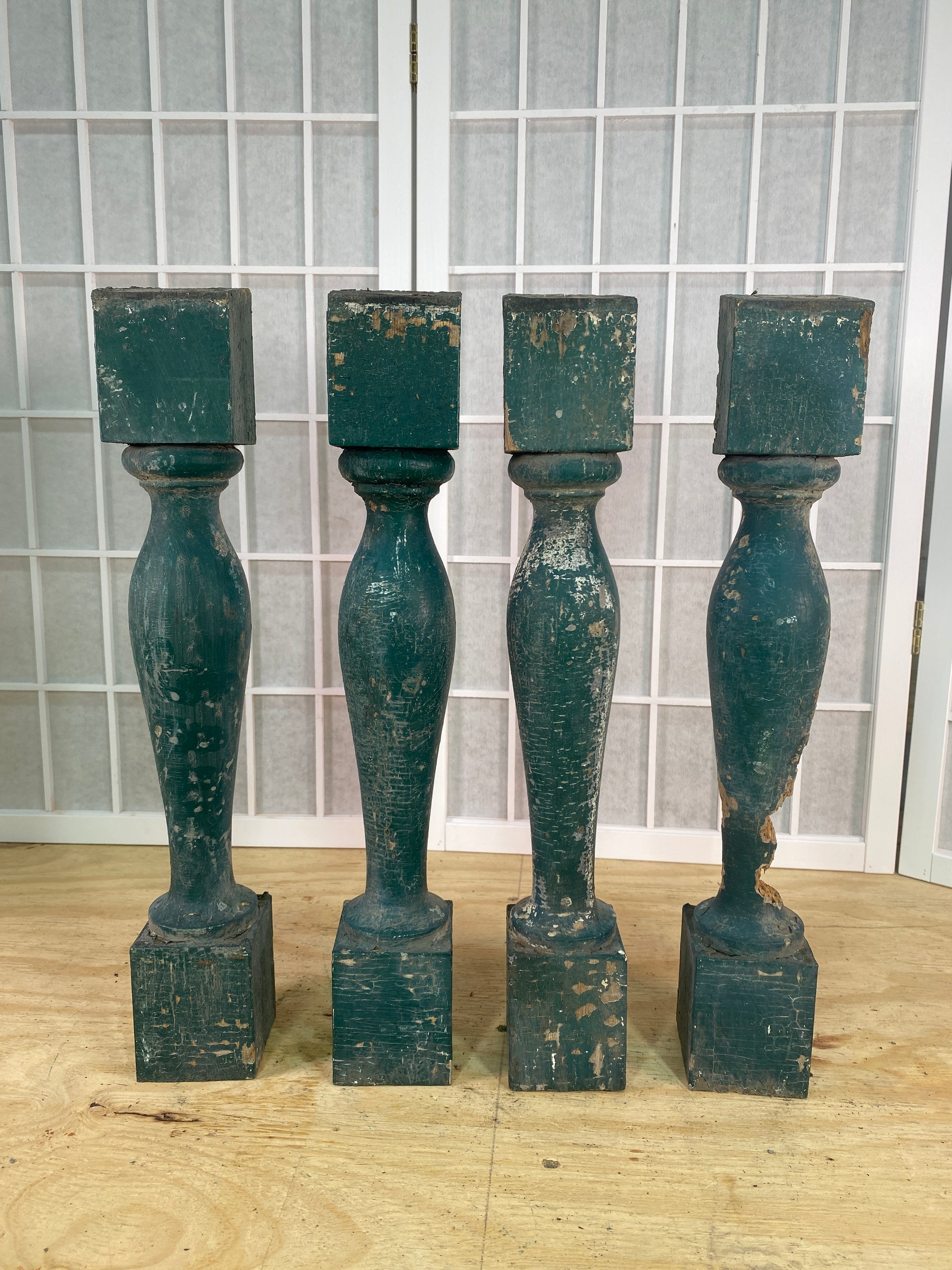 Balusters - 4 Vintage Green Wood Balusters, Reclaimed Spindles, Architectural Salvage, S by The Old Grainery (Architectura...