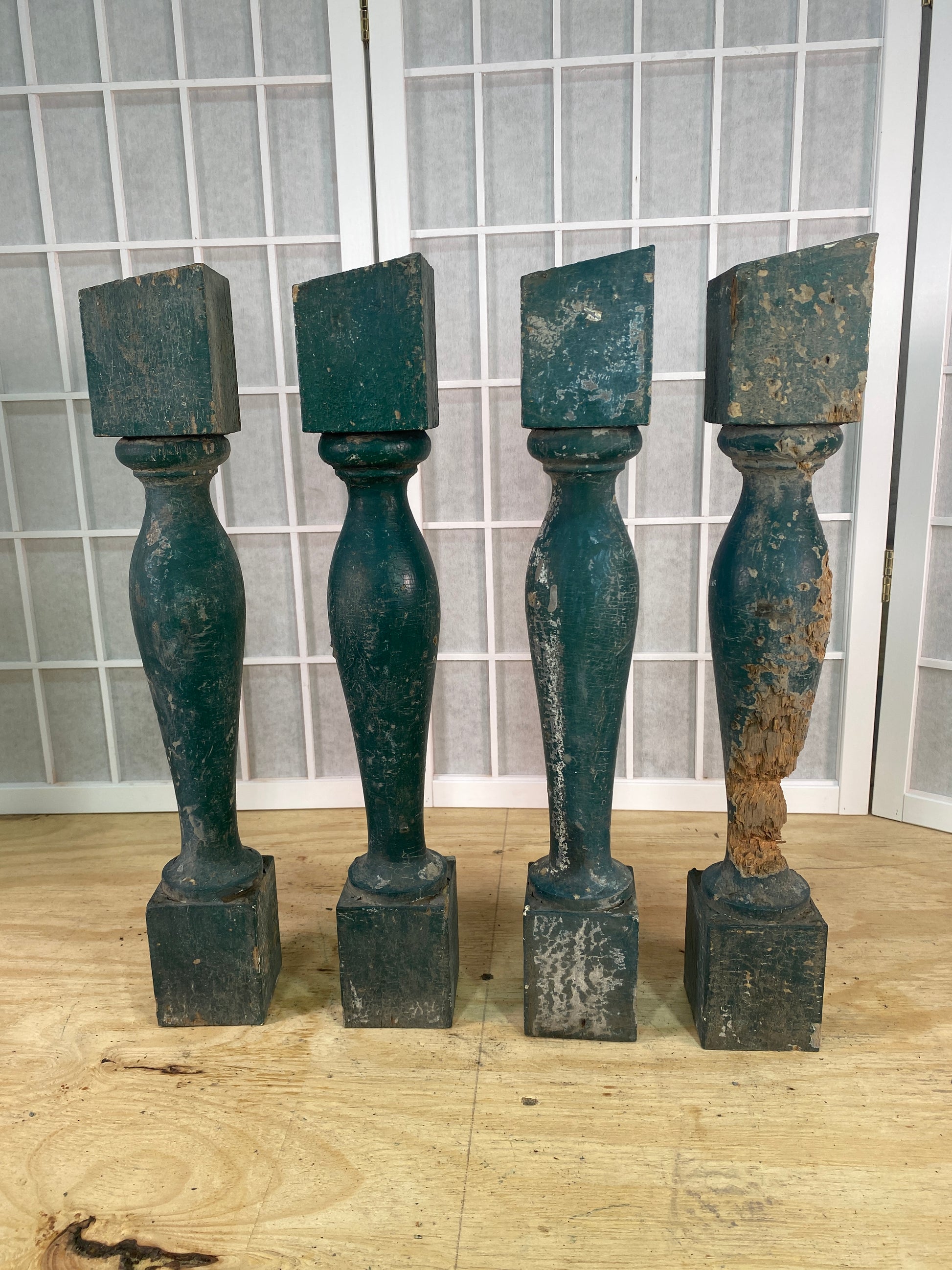 Balusters - 4 Vintage Green Wood Balusters, Reclaimed Spindles, Architectural Salvage, S by The Old Grainery (Architectura...