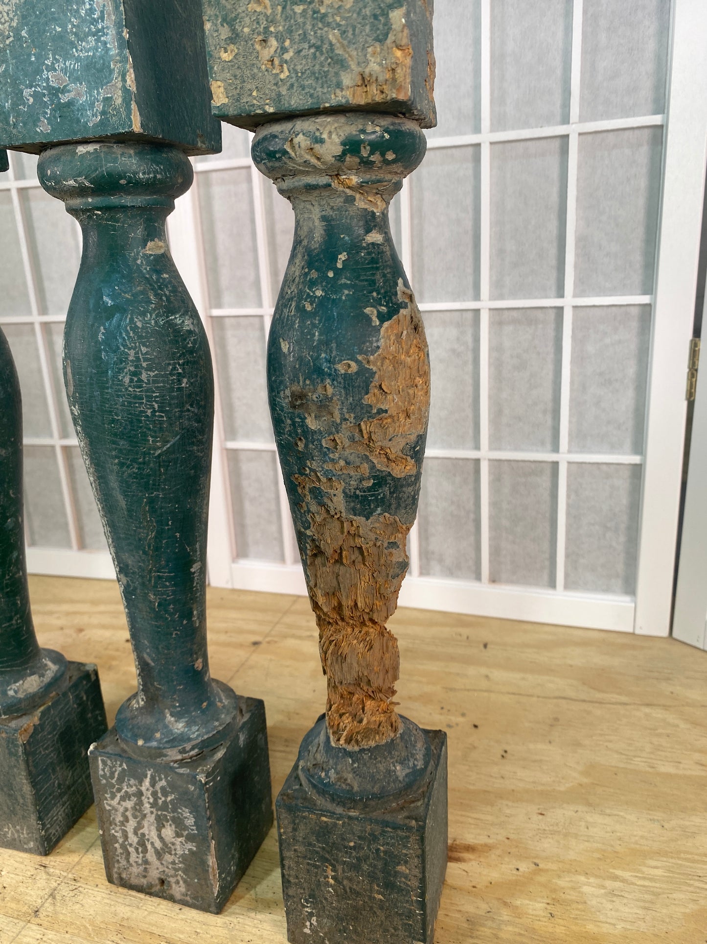 Balusters - 4 Vintage Green Wood Balusters, Reclaimed Spindles, Architectural Salvage, S by The Old Grainery (Architectura...