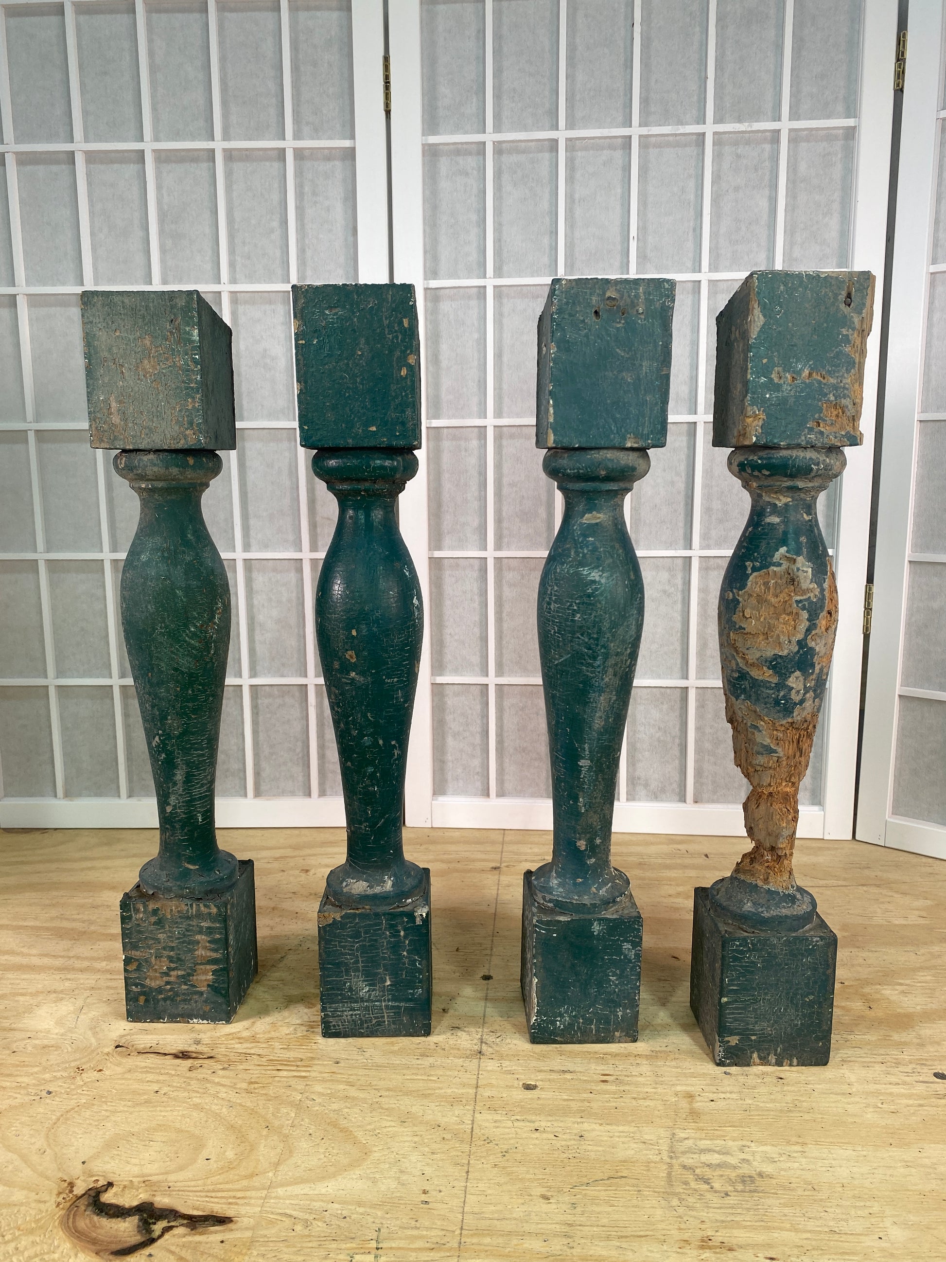 Balusters - 4 Vintage Green Wood Balusters, Reclaimed Spindles, Architectural Salvage, S by The Old Grainery (Architectura...