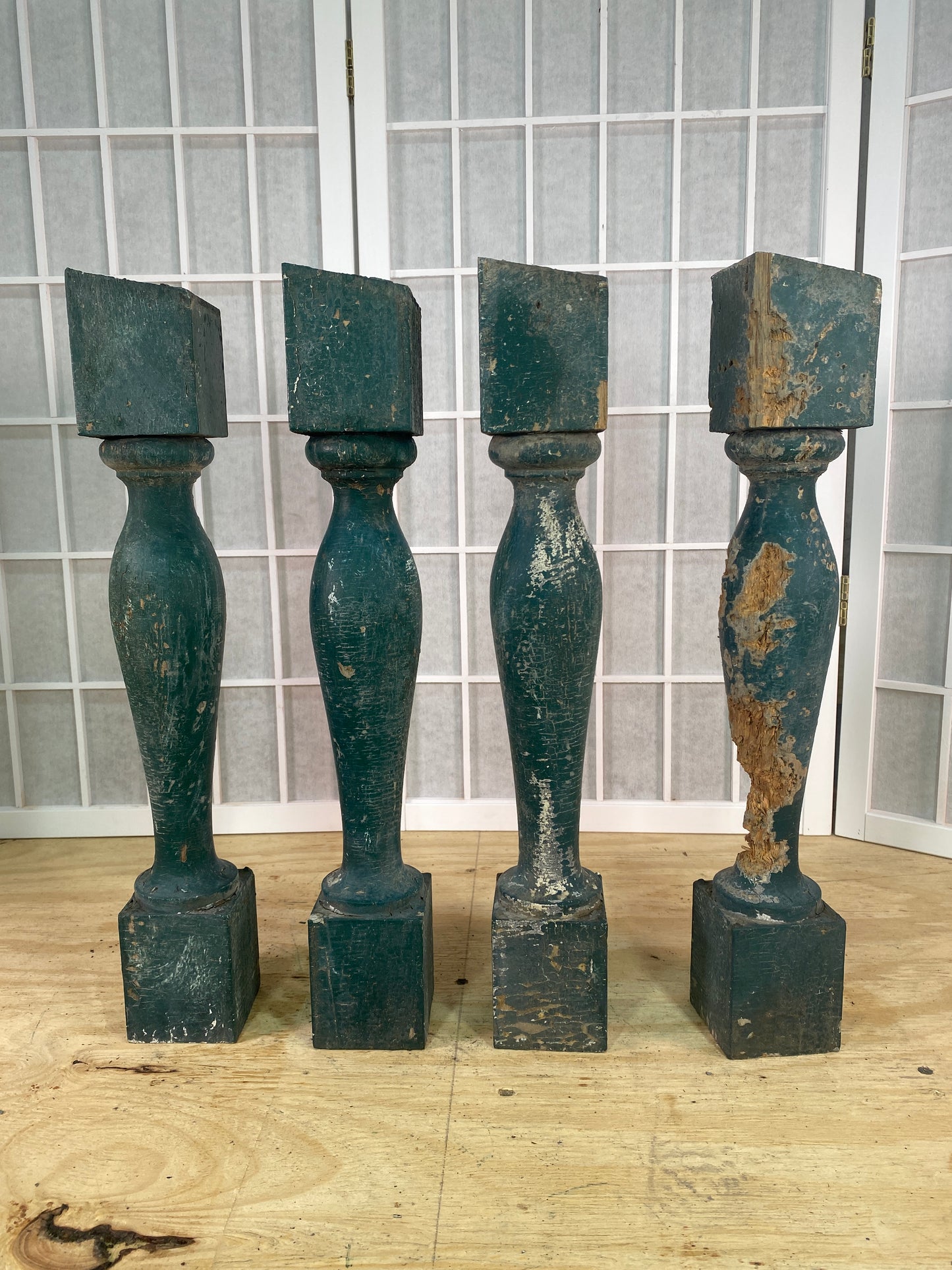 Balusters - 4 Vintage Green Wood Balusters, Reclaimed Spindles, Architectural Salvage, S by The Old Grainery (Architectura...