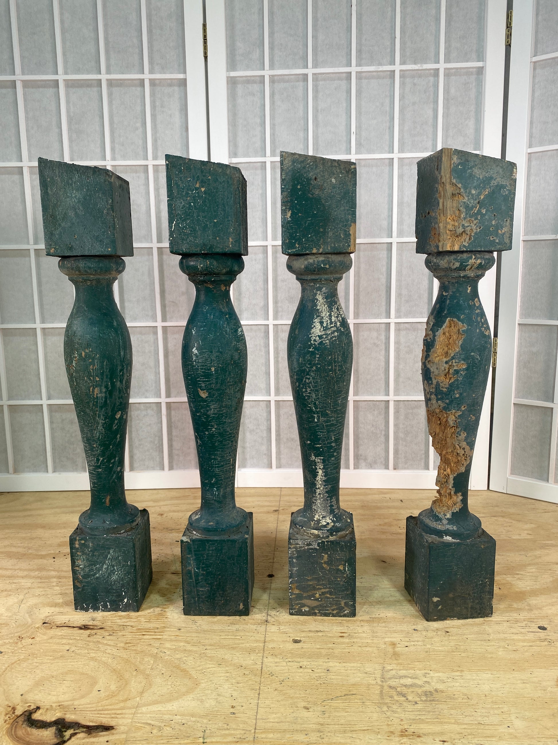 Balusters - 4 Vintage Green Wood Balusters, Reclaimed Spindles, Architectural Salvage, S by The Old Grainery (Architectura...