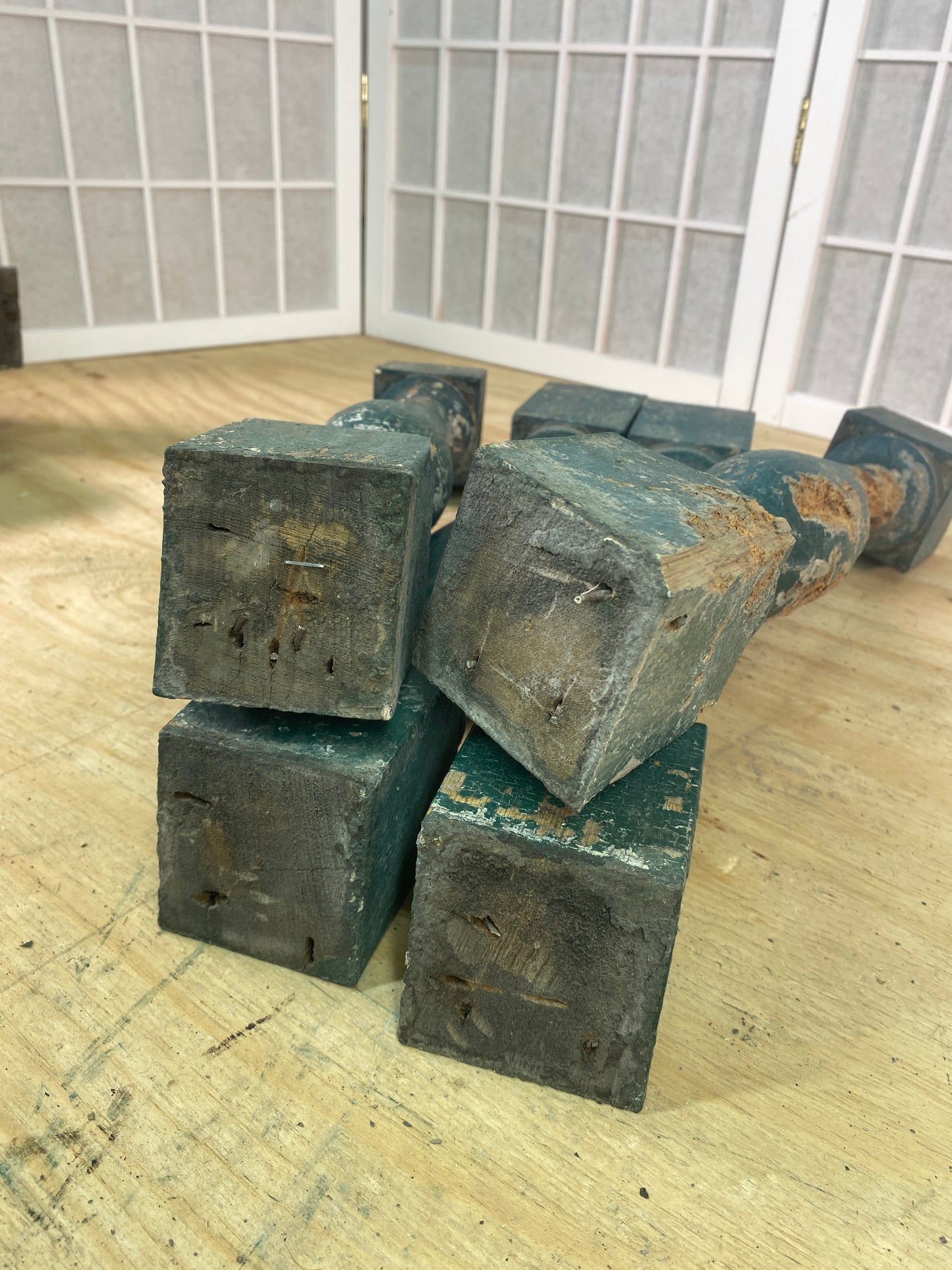 Balusters - 4 Vintage Green Wood Balusters, Reclaimed Spindles, Architectural Salvage, S by The Old Grainery (Architectura...