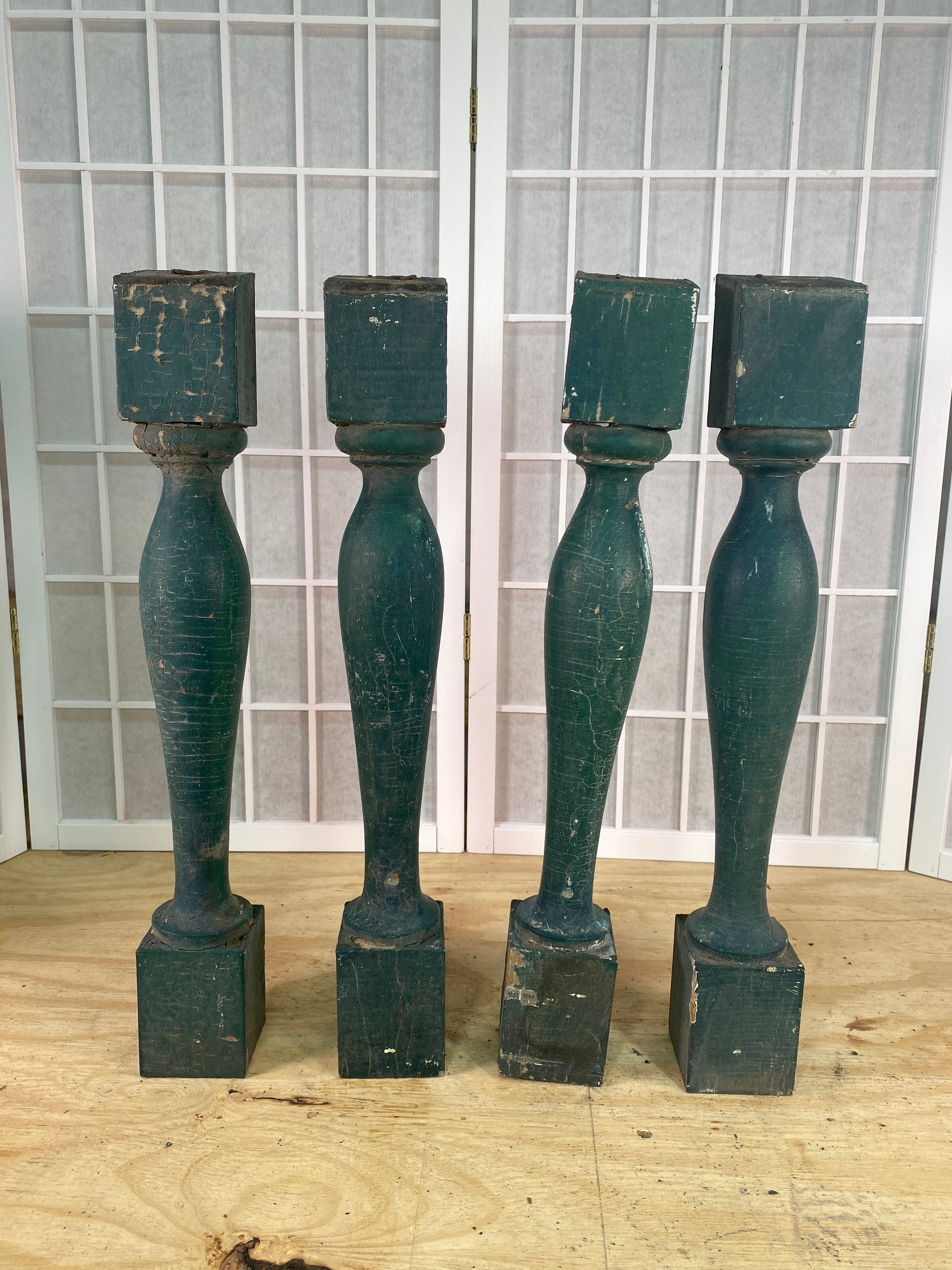Balusters - 4 Vintage Green Wood Balusters, Reclaimed Spindles, Architectural Salvage, A7 by The Old Grainery (Architectur...