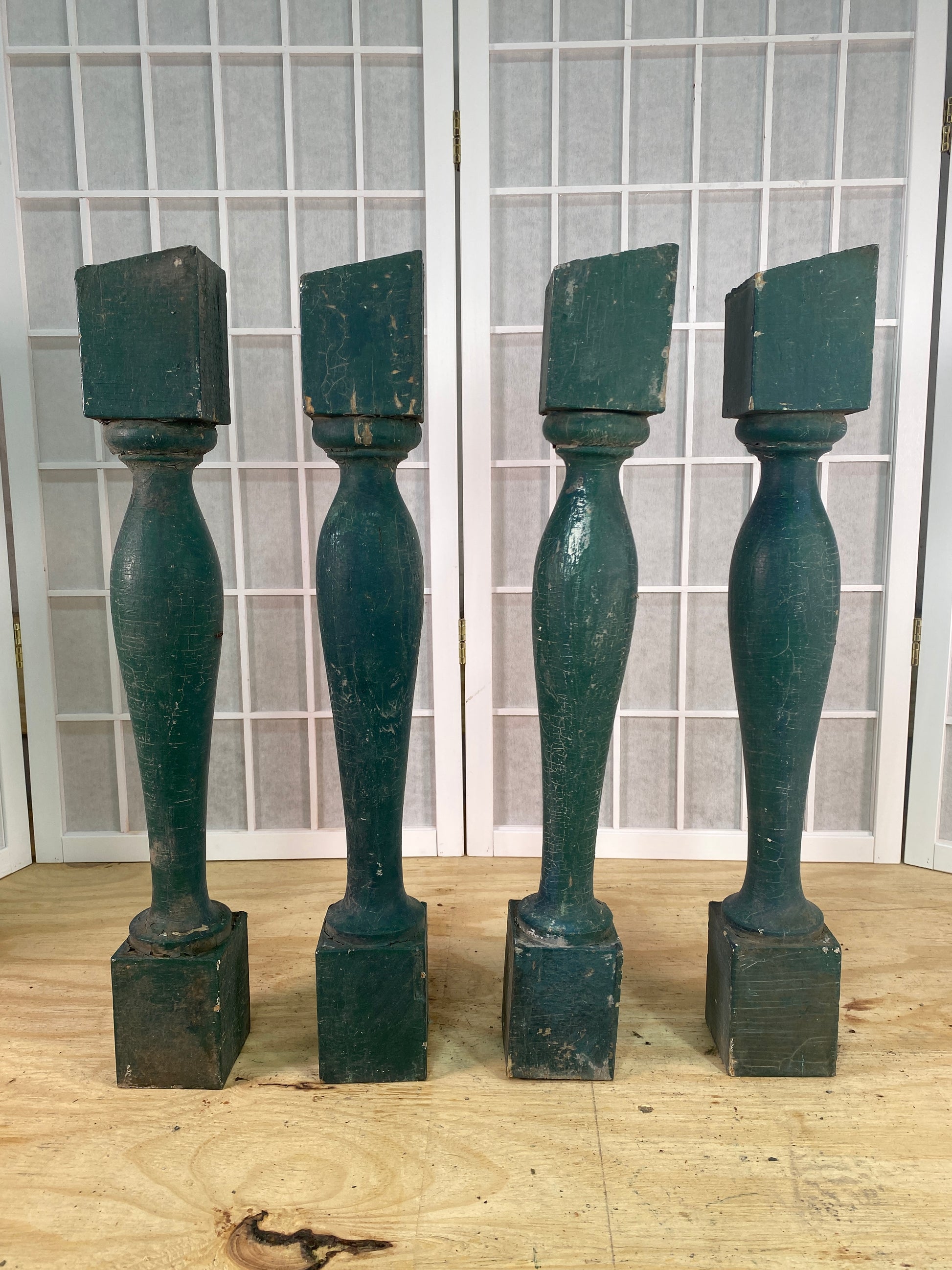 Balusters - 4 Vintage Green Wood Balusters, Reclaimed Spindles, Architectural Salvage, A7 by The Old Grainery (Architectur...