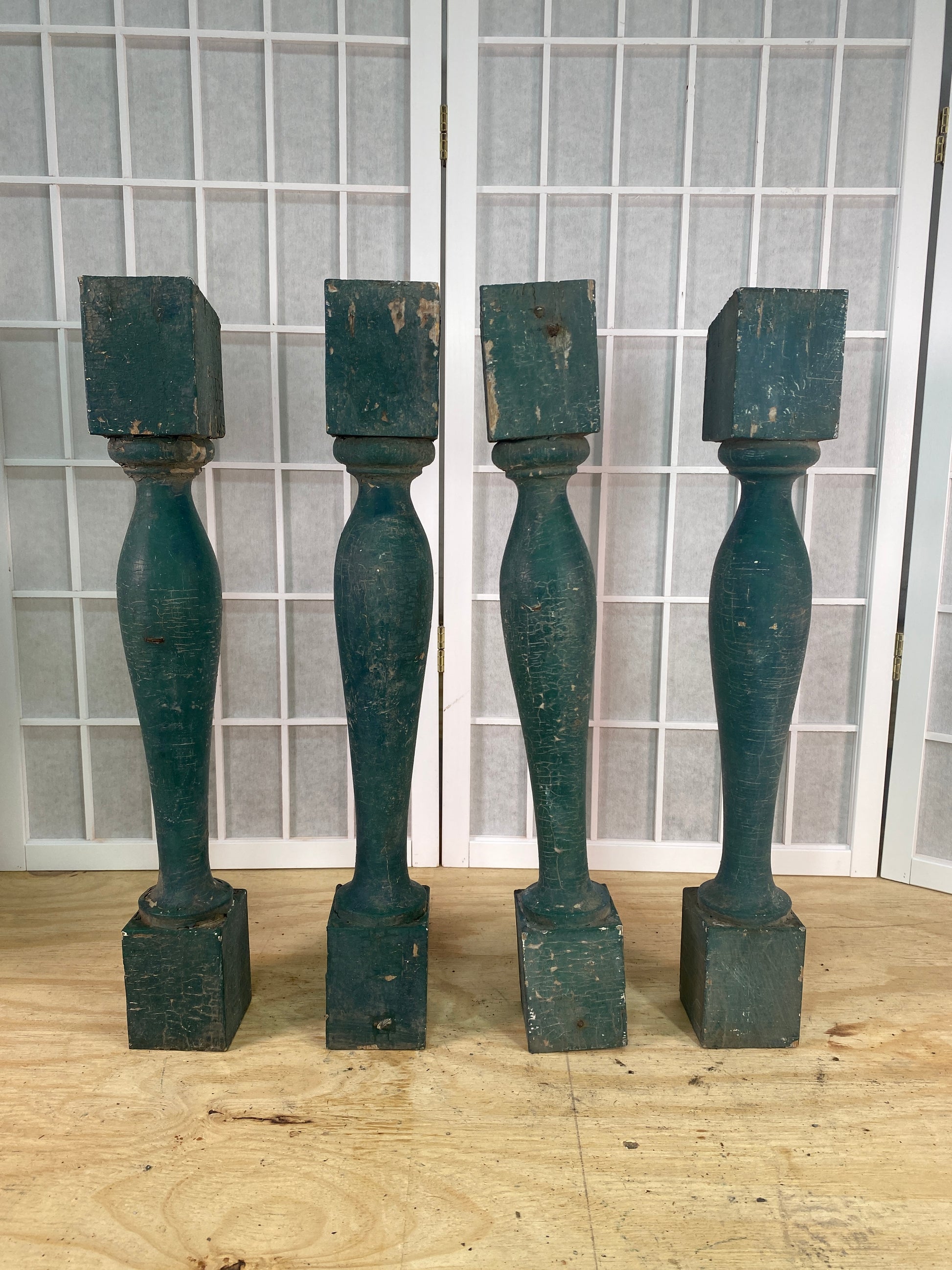 Balusters - 4 Vintage Green Wood Balusters, Reclaimed Spindles, Architectural Salvage, A7 by The Old Grainery (Architectur...