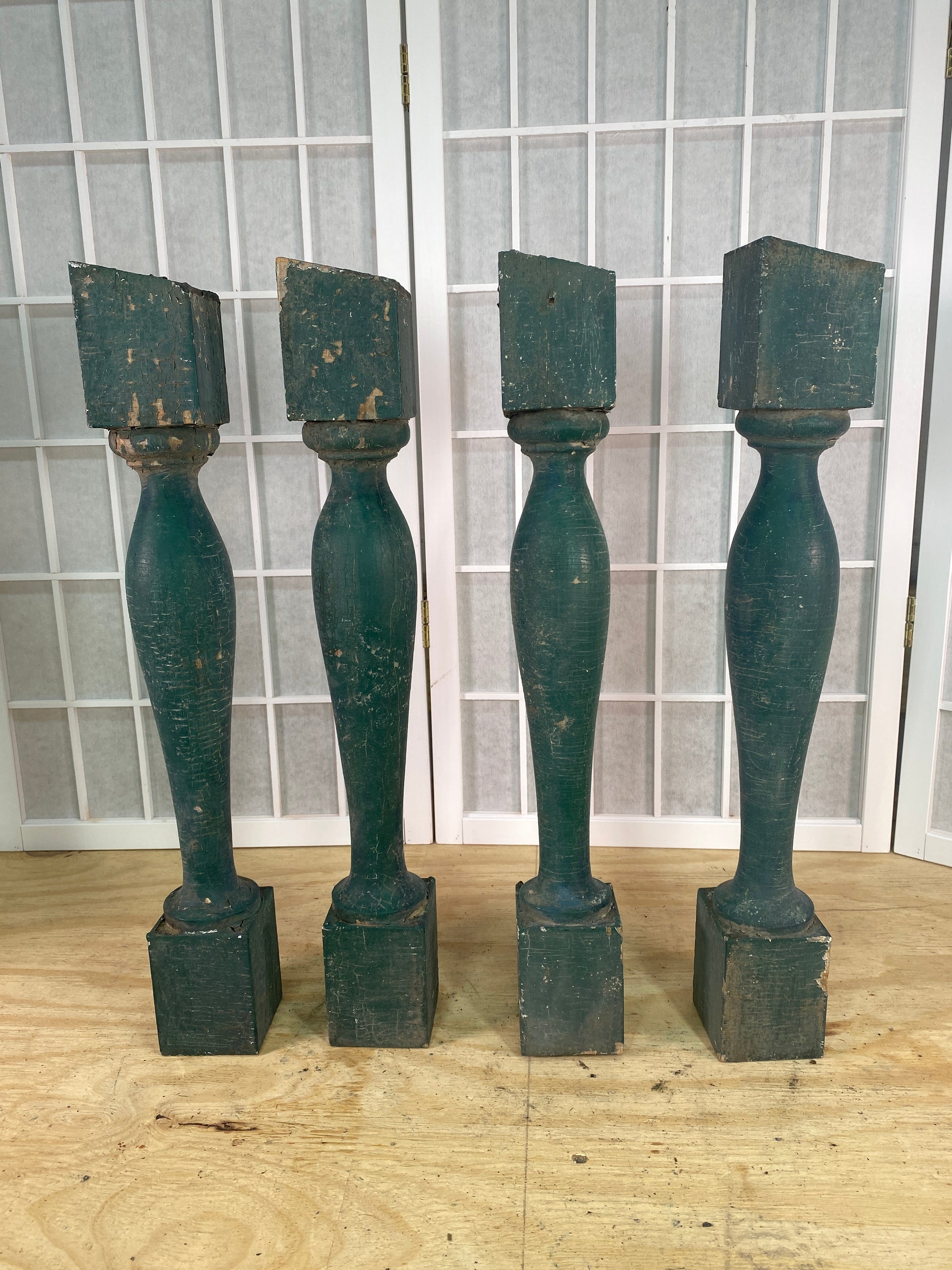 Balusters - 4 Vintage Green Wood Balusters, Reclaimed Spindles, Architectural Salvage, A7 by The Old Grainery (Architectur...