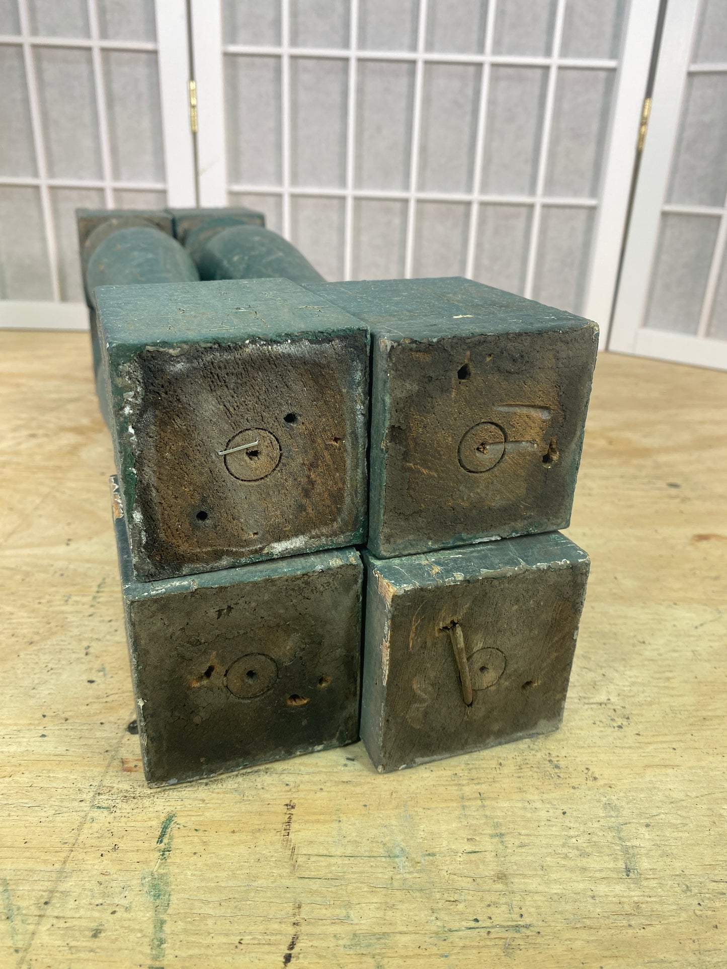 Balusters - 4 Vintage Green Wood Balusters, Reclaimed Spindles, Architectural Salvage, A7 by The Old Grainery (Architectur...
