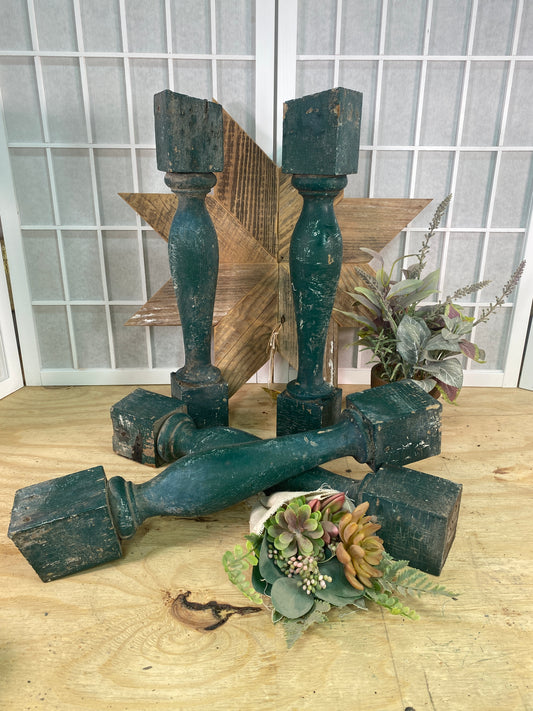 Balusters - 4 Vintage Green Wood Balusters, Reclaimed Spindles, Architectural Salvage, Z by The Old Grainery (Architectura...