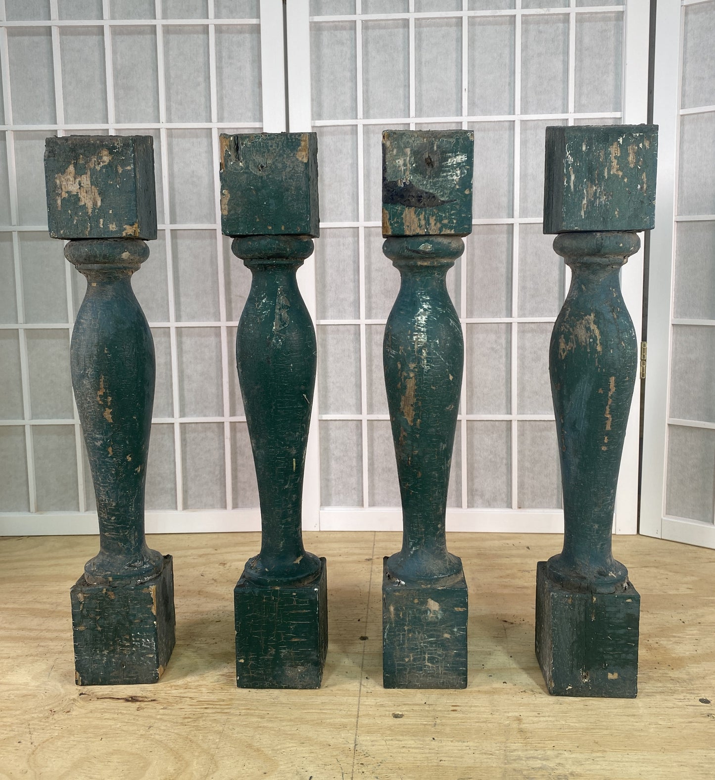 Balusters - 4 Vintage Green Wood Balusters, Reclaimed Spindles, Architectural Salvage, Z by The Old Grainery (Architectura...