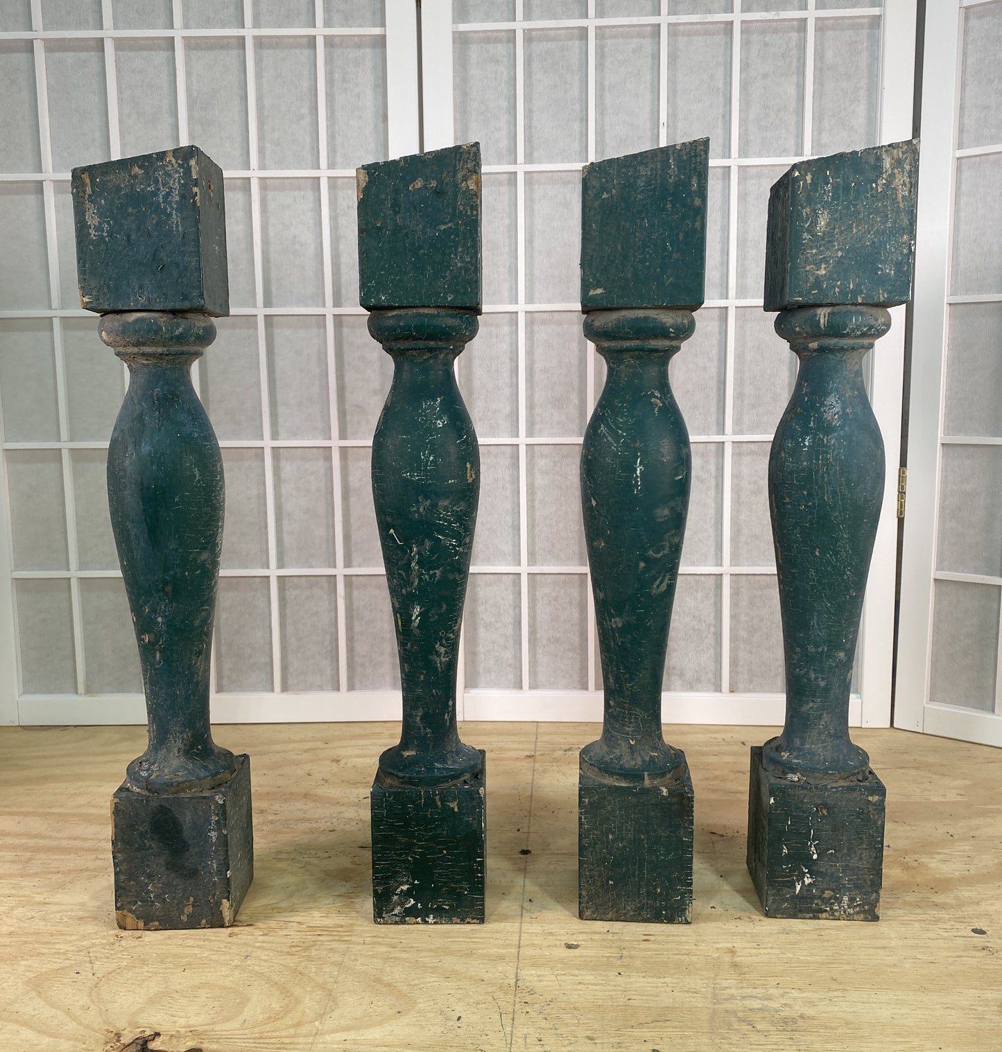 Balusters - 4 Vintage Green Wood Balusters, Reclaimed Spindles, Architectural Salvage, Z by The Old Grainery (Architectura...