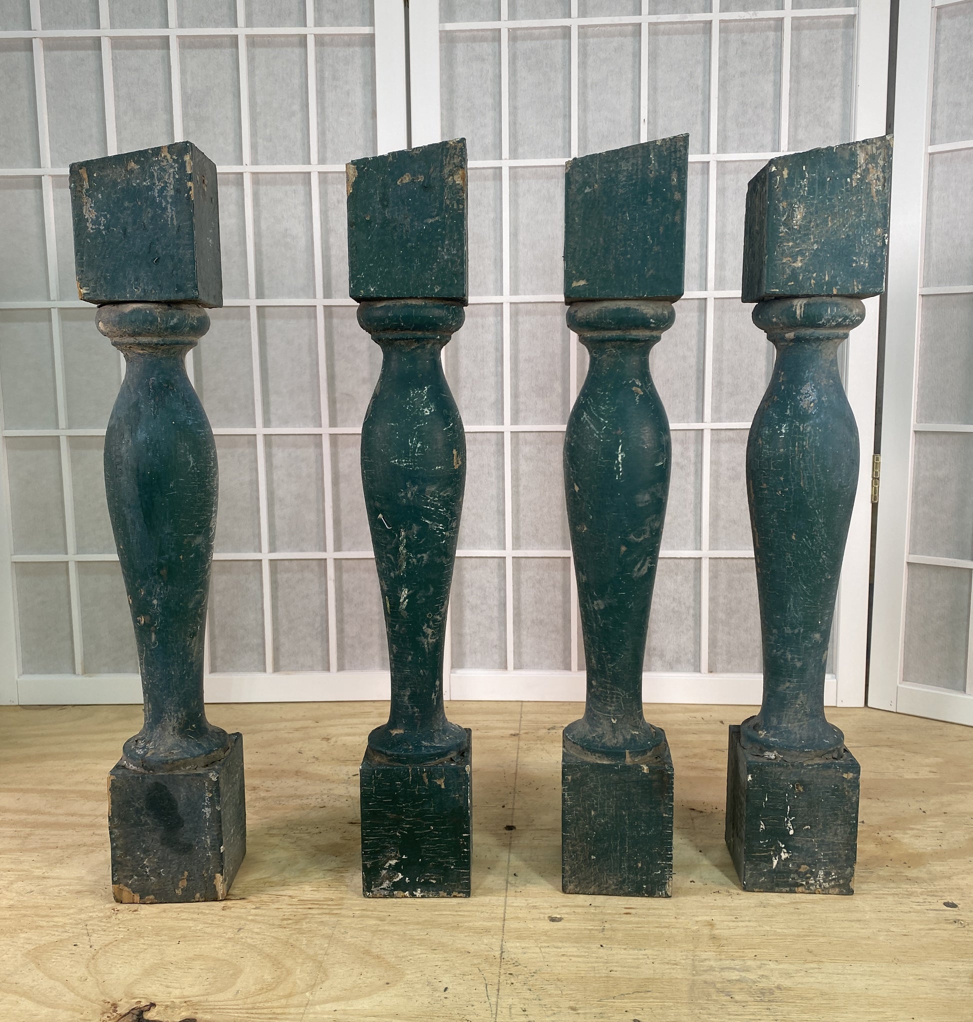 Balusters - 4 Vintage Green Wood Balusters, Reclaimed Spindles, Architectural Salvage, Z by The Old Grainery (Architectura...