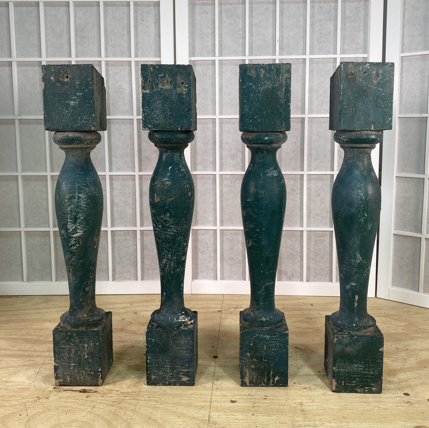 Balusters - 4 Vintage Green Wood Balusters, Reclaimed Spindles, Architectural Salvage, Z by The Old Grainery (Architectura...