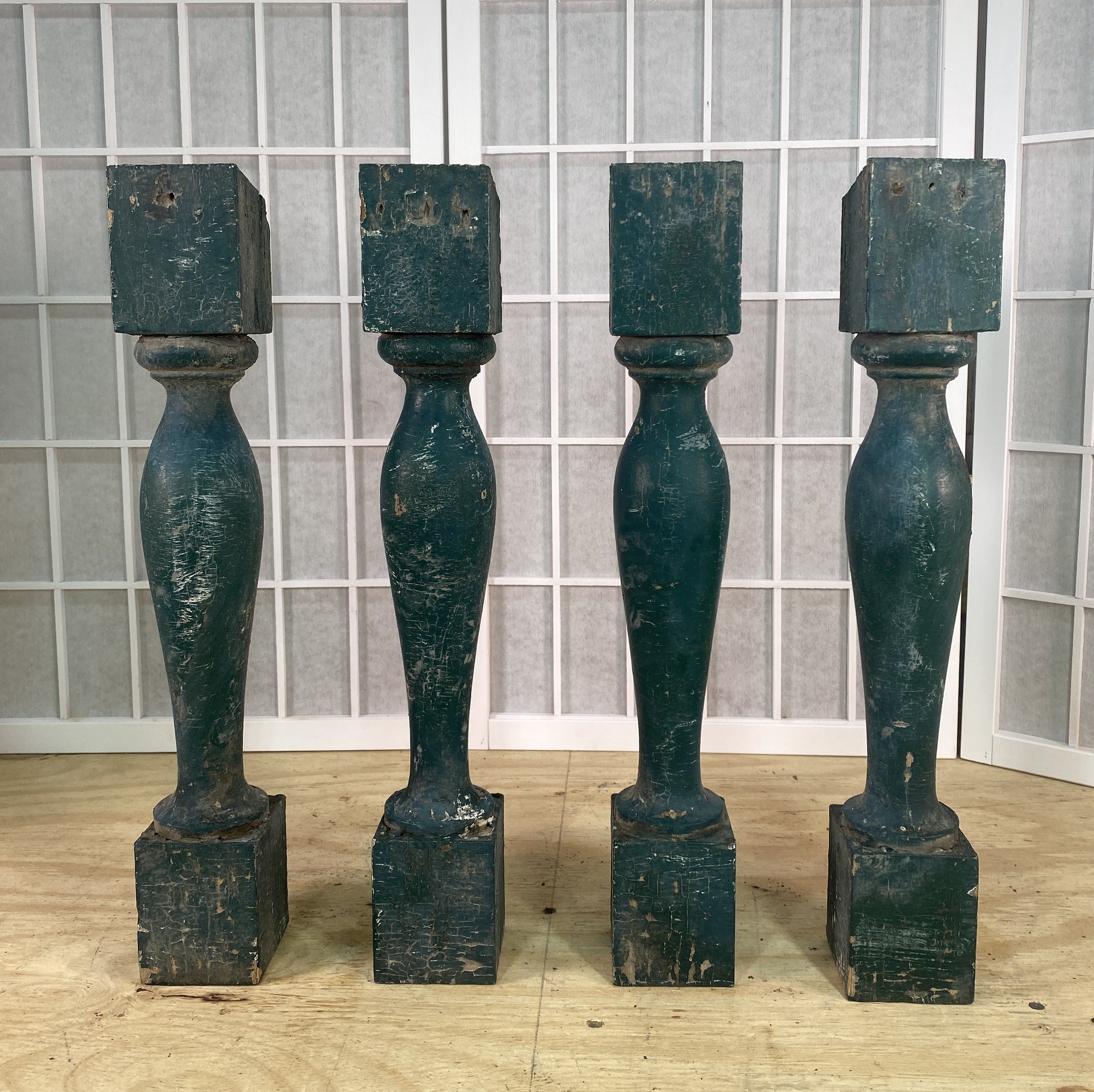 Balusters - 4 Vintage Green Wood Balusters, Reclaimed Spindles, Architectural Salvage, Z by The Old Grainery (Architectura...