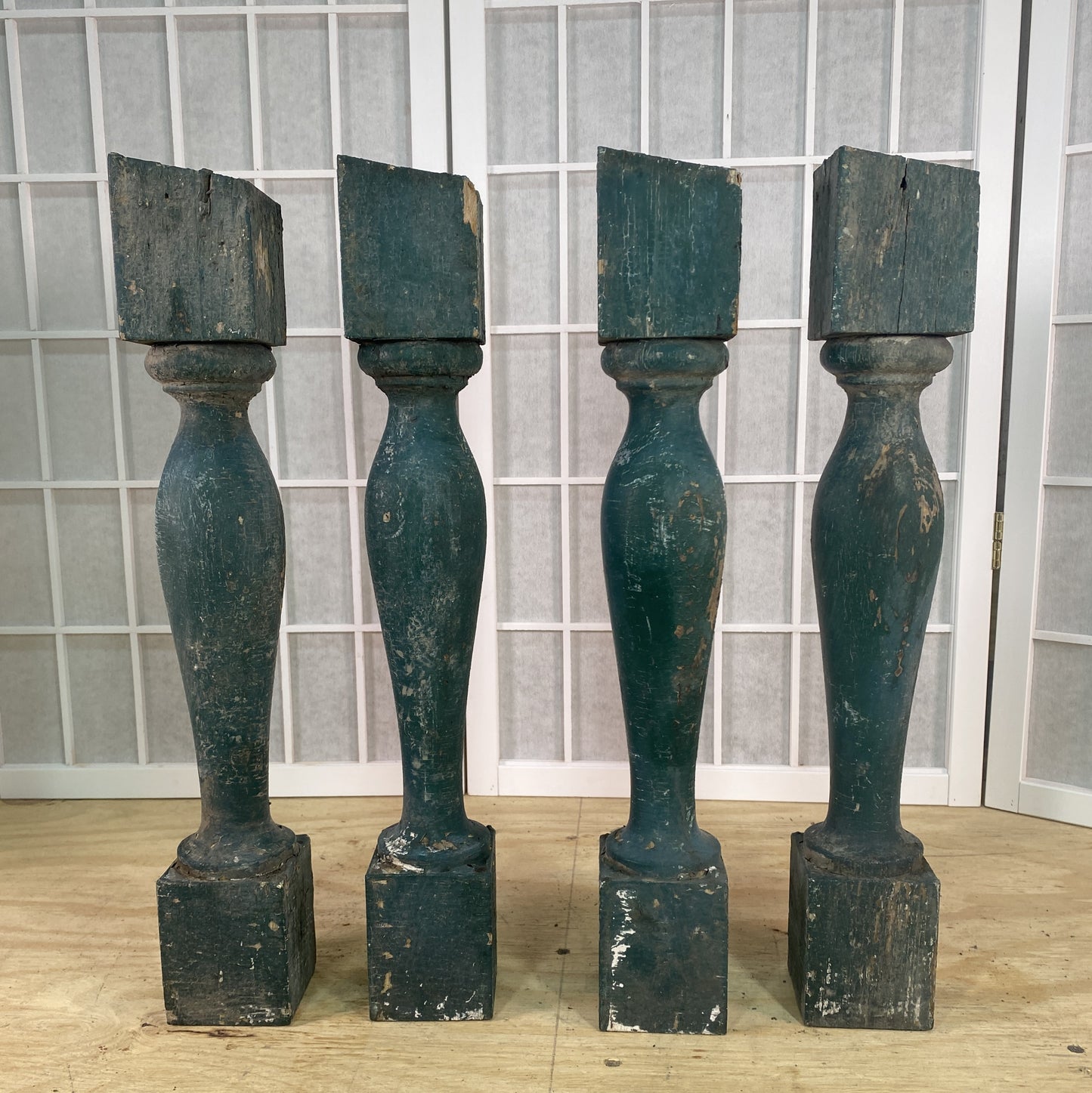 Balusters - 4 Vintage Green Wood Balusters, Reclaimed Spindles, Architectural Salvage, Z by The Old Grainery (Architectura...