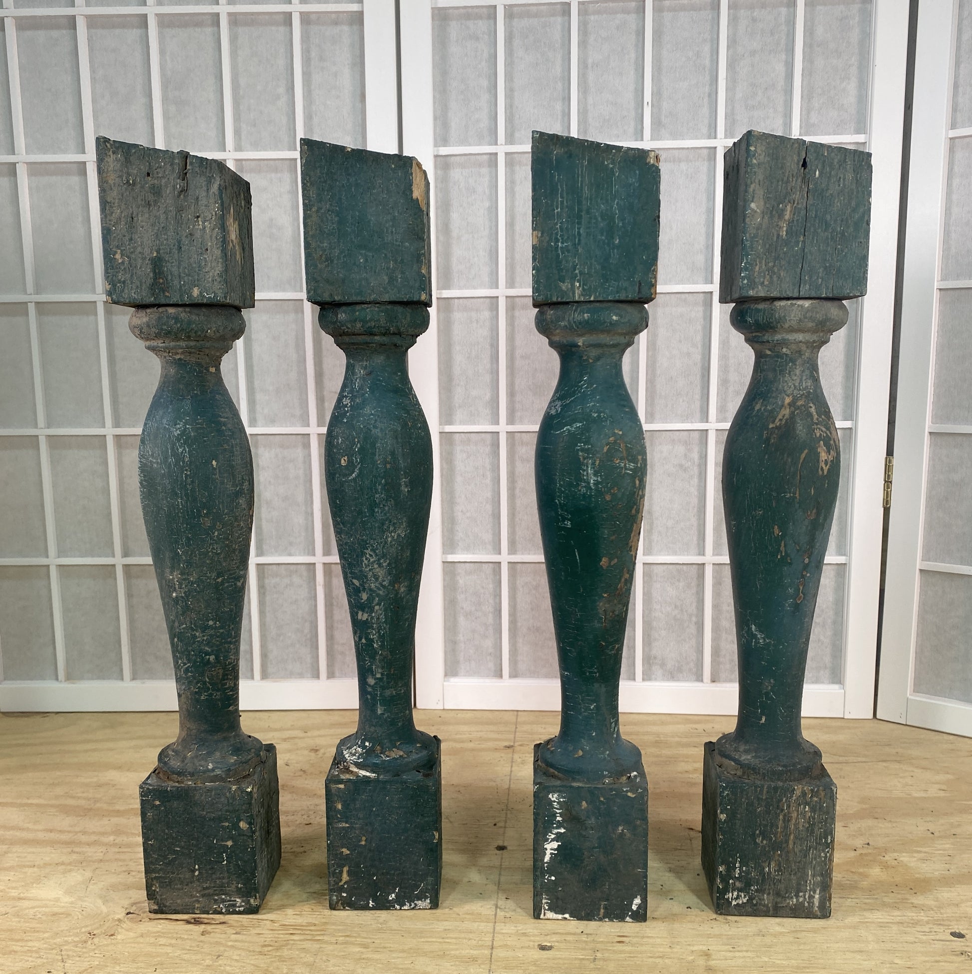Balusters - 4 Vintage Green Wood Balusters, Reclaimed Spindles, Architectural Salvage, Z by The Old Grainery (Architectura...