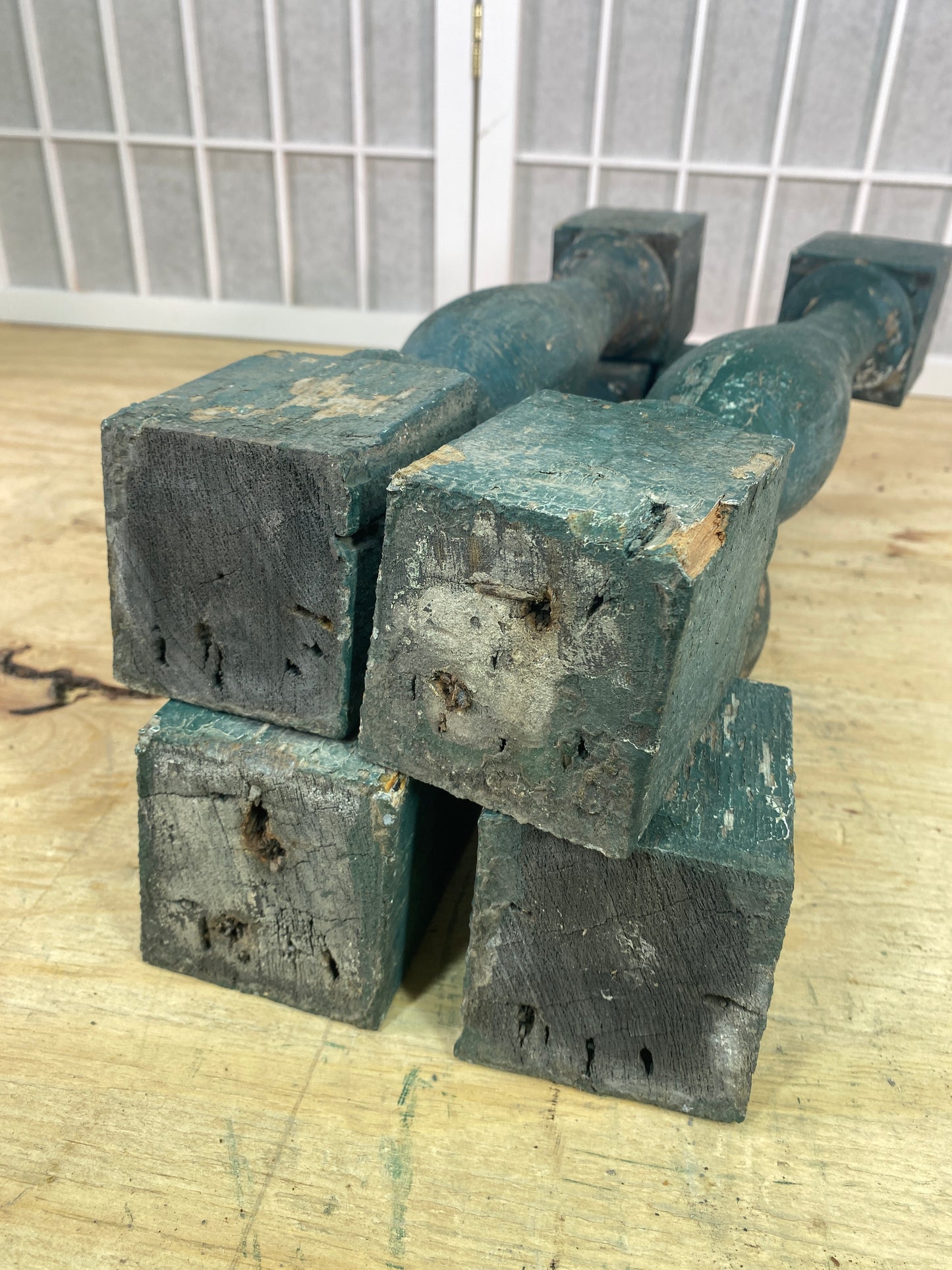 Balusters - 4 Vintage Green Wood Balusters, Reclaimed Spindles, Architectural Salvage, Z by The Old Grainery (Architectura...