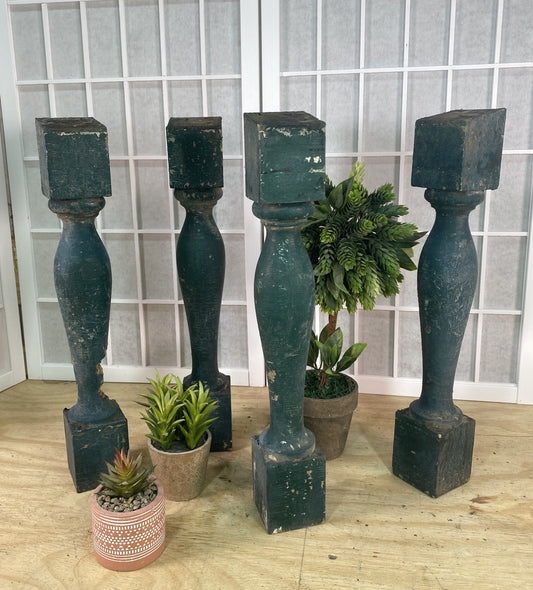 Balusters - 4 Vintage Green Wood Balusters, Reclaimed Spindles, Architectural Salvage, V by The Old Grainery (Architectura...
