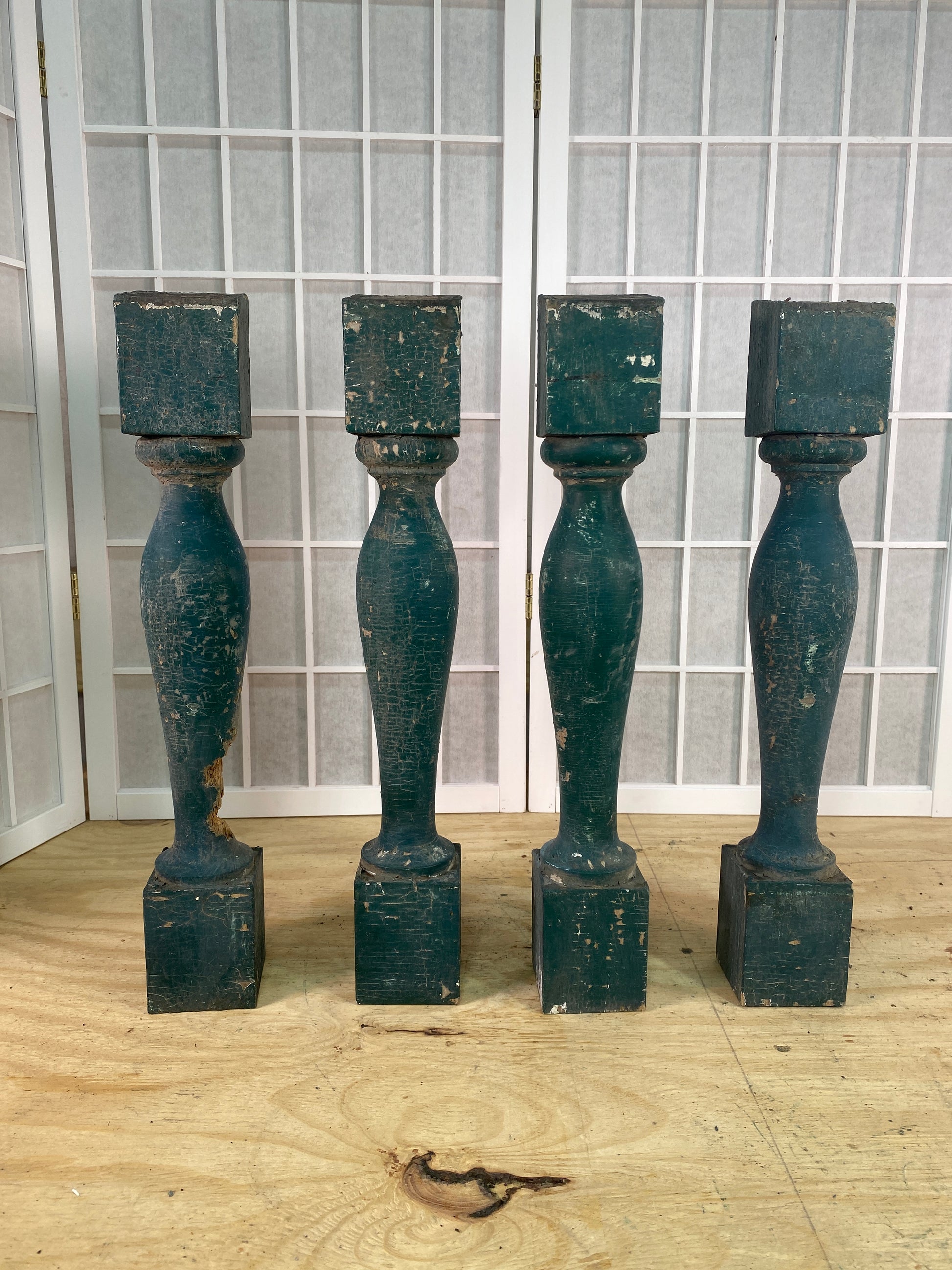 Balusters - 4 Vintage Green Wood Balusters, Reclaimed Spindles, Architectural Salvage, V by The Old Grainery (Architectura...
