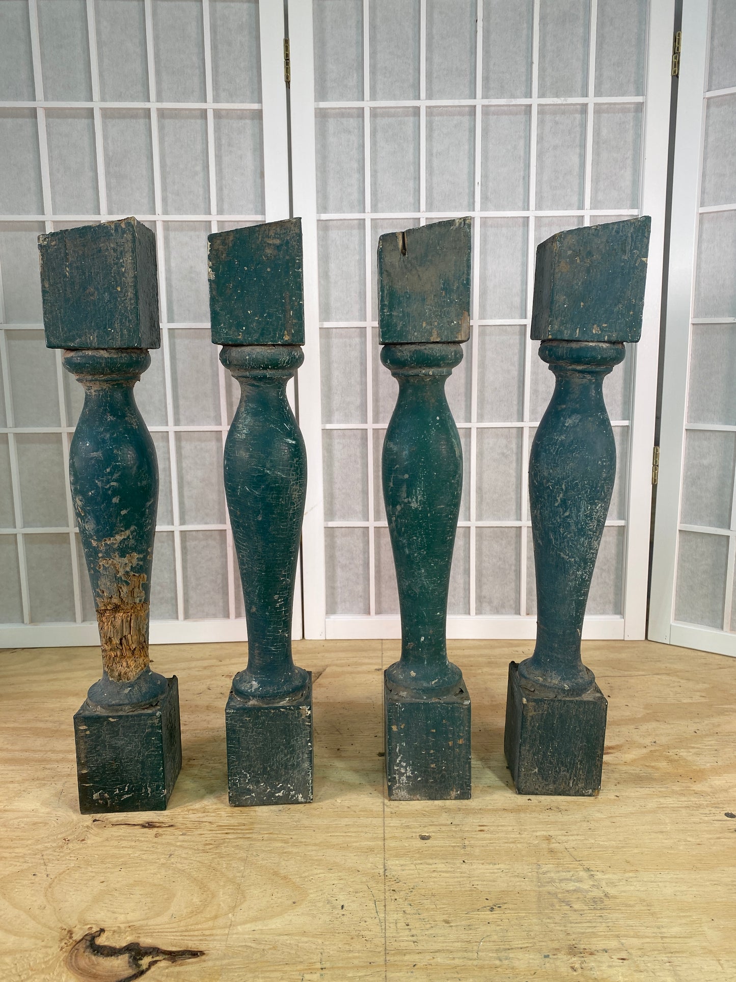 Balusters - 4 Vintage Green Wood Balusters, Reclaimed Spindles, Architectural Salvage, V by The Old Grainery (Architectura...