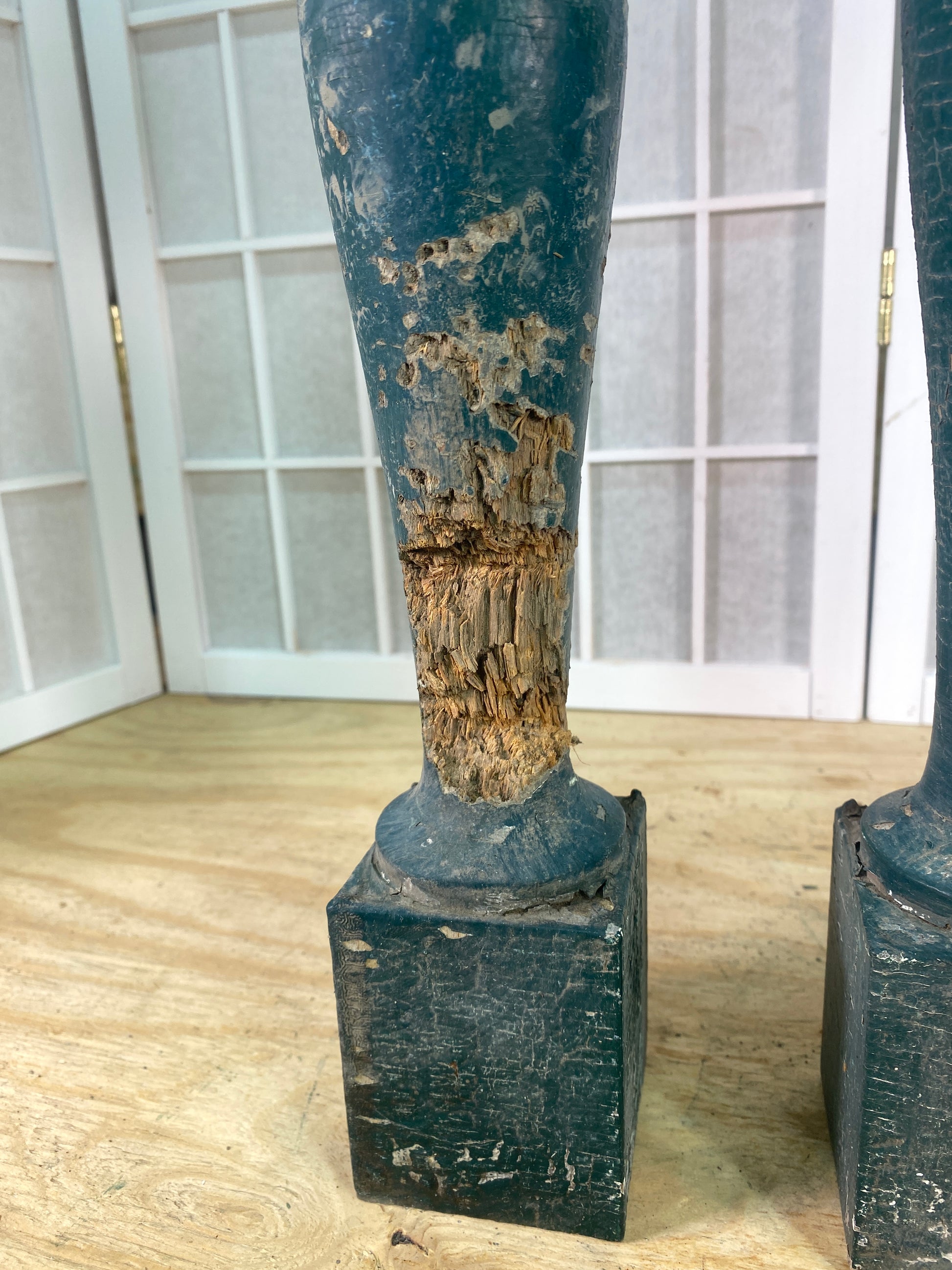 Balusters - 4 Vintage Green Wood Balusters, Reclaimed Spindles, Architectural Salvage, V by The Old Grainery (Architectura...