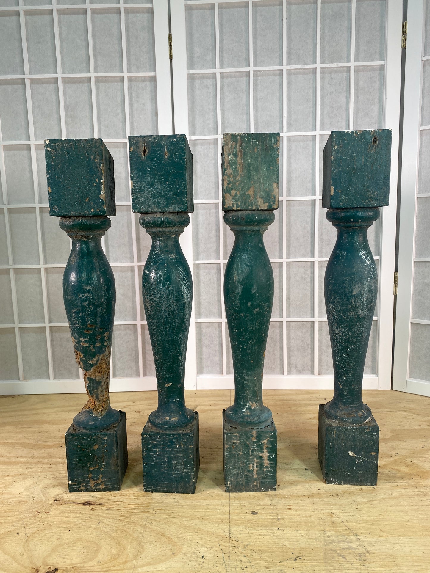 Balusters - 4 Vintage Green Wood Balusters, Reclaimed Spindles, Architectural Salvage, V by The Old Grainery (Architectura...