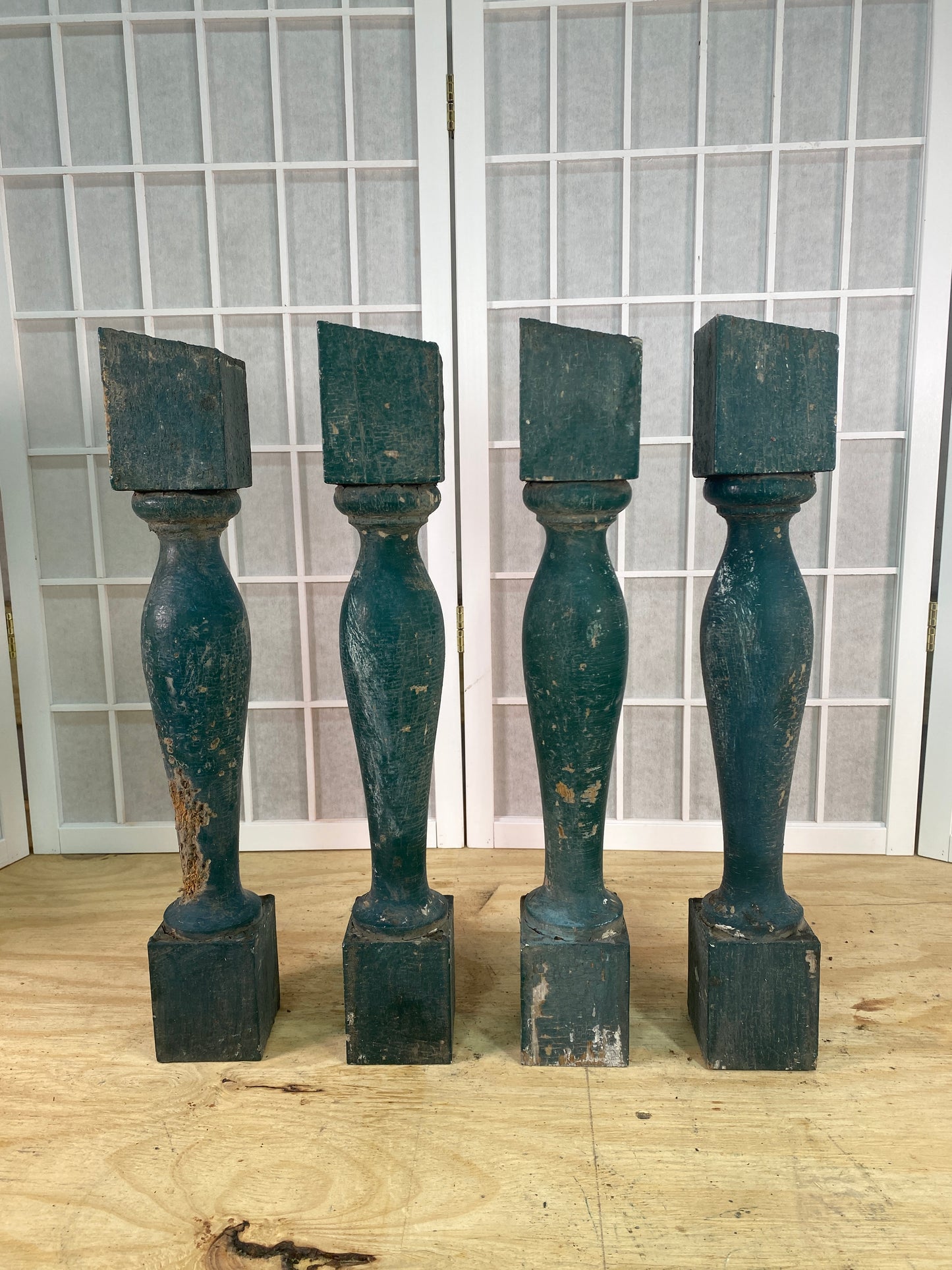 Balusters - 4 Vintage Green Wood Balusters, Reclaimed Spindles, Architectural Salvage, V by The Old Grainery (Architectura...