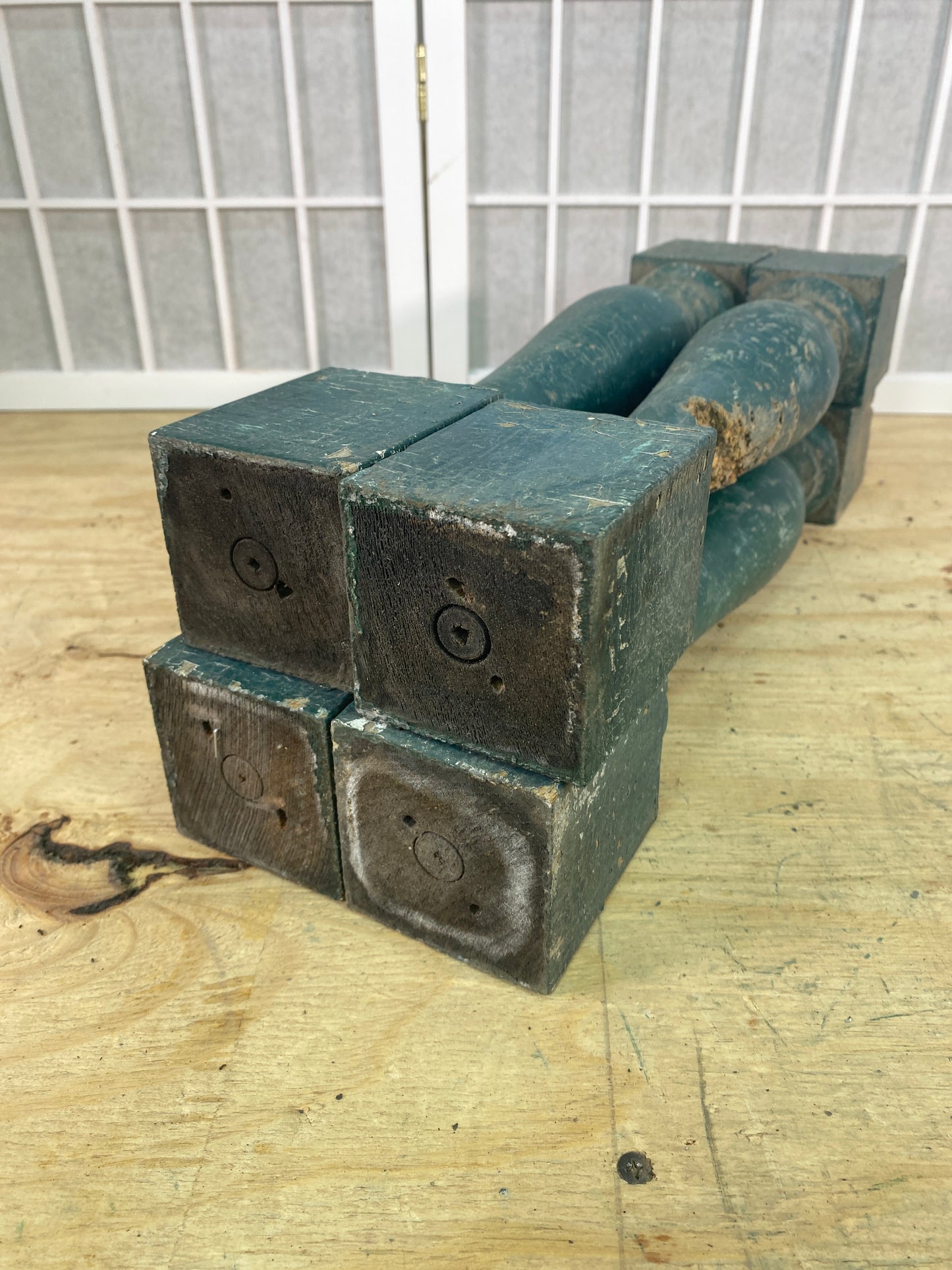 Balusters - 4 Vintage Green Wood Balusters, Reclaimed Spindles, Architectural Salvage, V by The Old Grainery (Architectura...