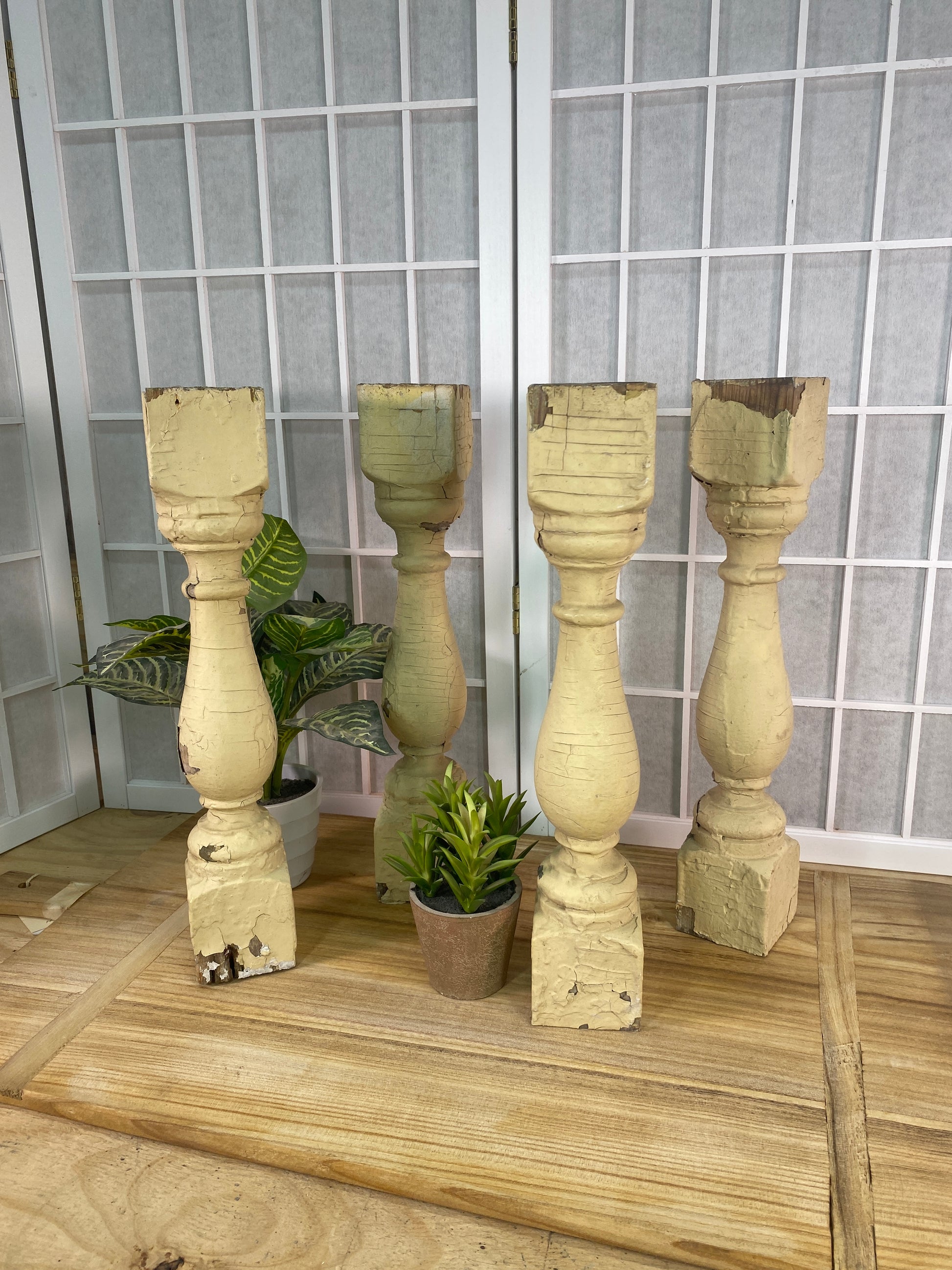 Balusters - 4 Rustic Cream Wood Balusters Architectural Salvage Spindles Porch Trim, E by The Old Grainery (art and craft,...