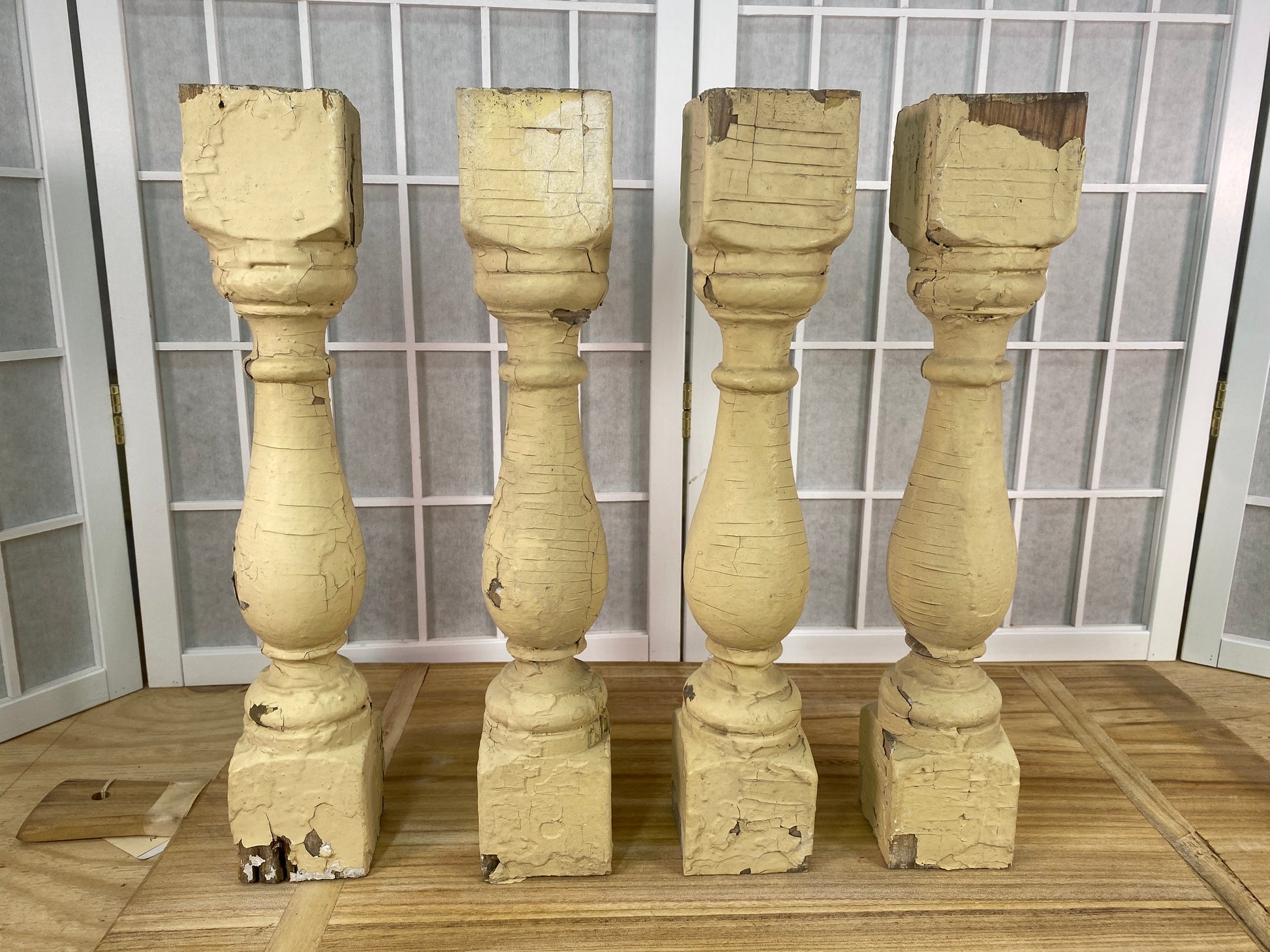 Balusters - 4 Rustic Cream Wood Balusters Architectural Salvage Spindles Porch Trim, E by The Old Grainery (art and craft,...