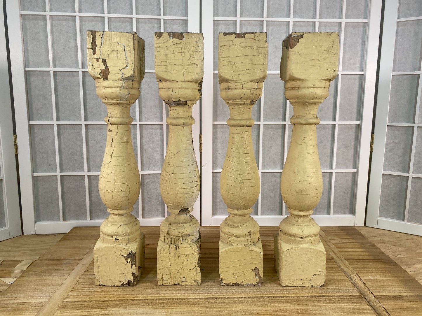 Balusters - 4 Rustic Cream Wood Balusters Architectural Salvage Spindles Porch Trim, E by The Old Grainery (art and craft,...