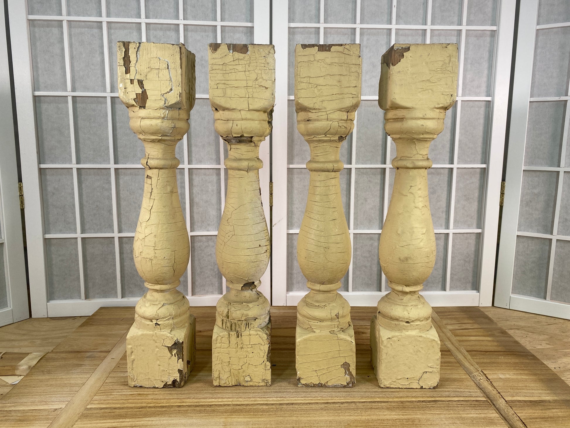 Balusters - 4 Rustic Cream Wood Balusters Architectural Salvage Spindles Porch Trim, E by The Old Grainery (art and craft,...